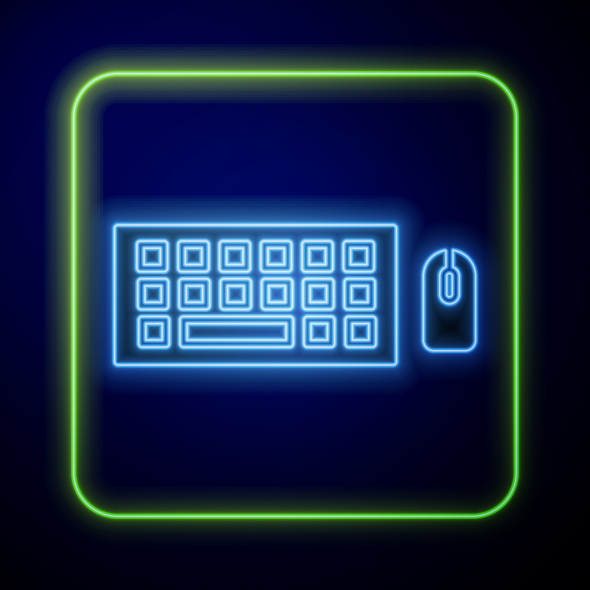 glowing neon computer keyboard and mouse icon