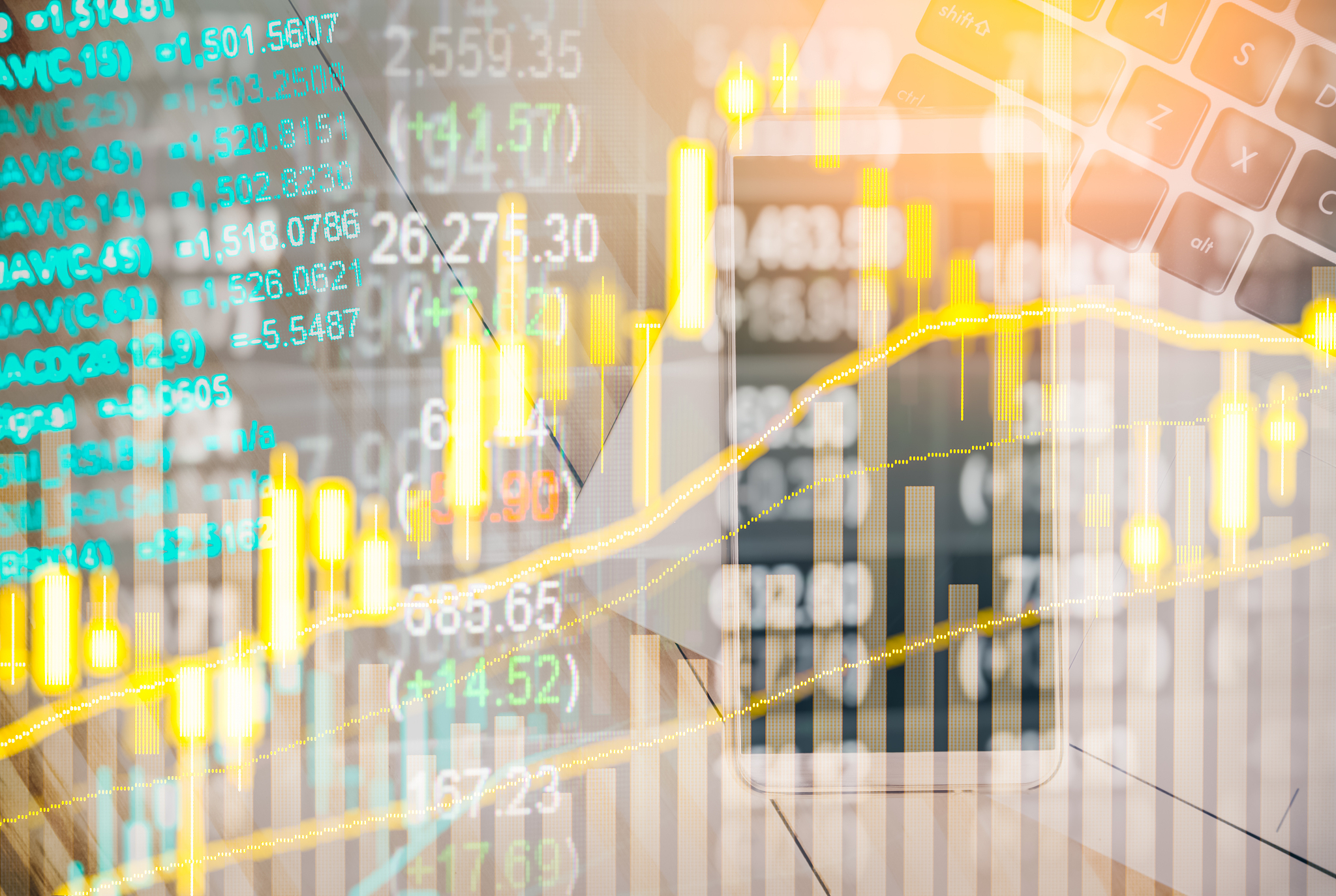 stock market indicator and financial data view from led. double