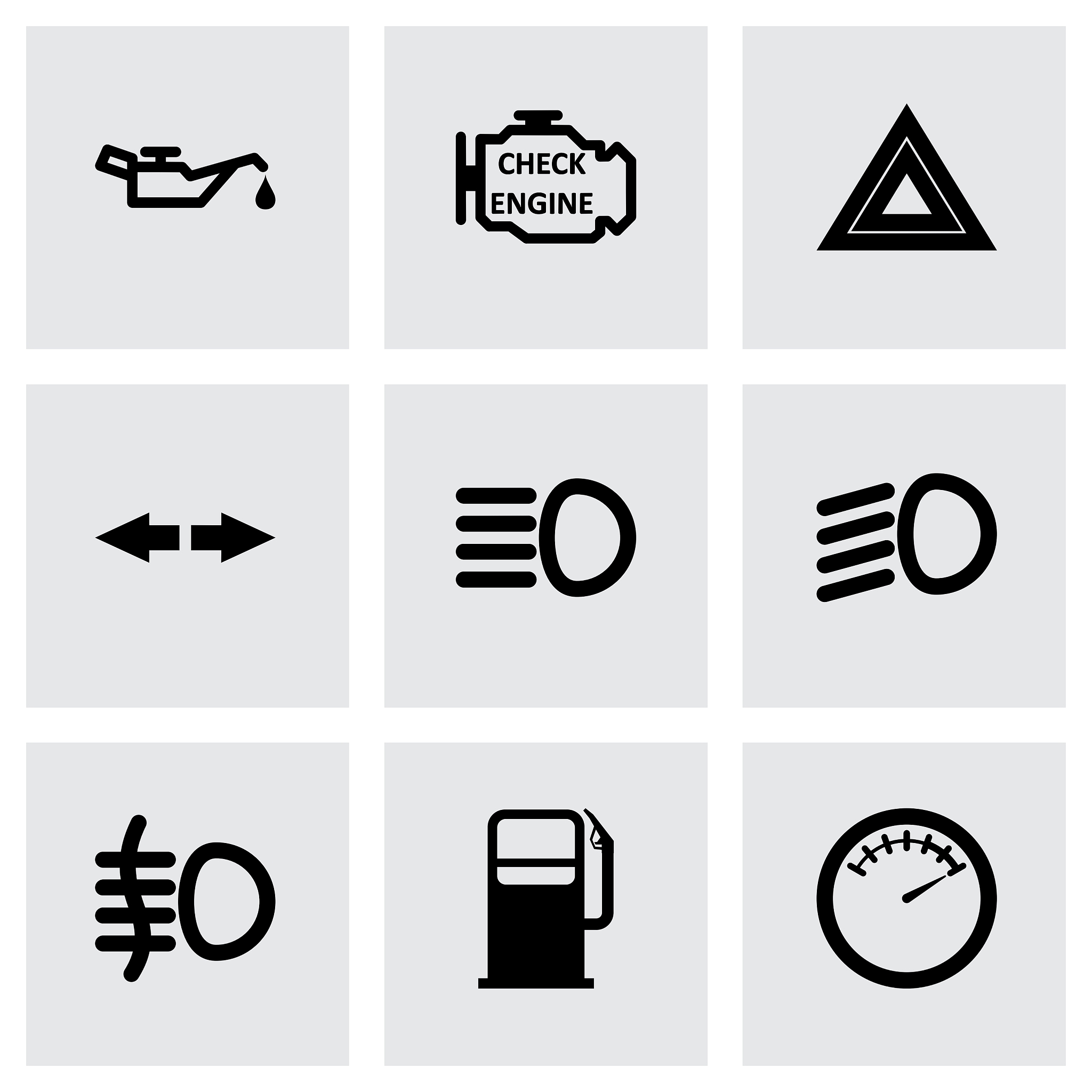 black car dashboard icon set