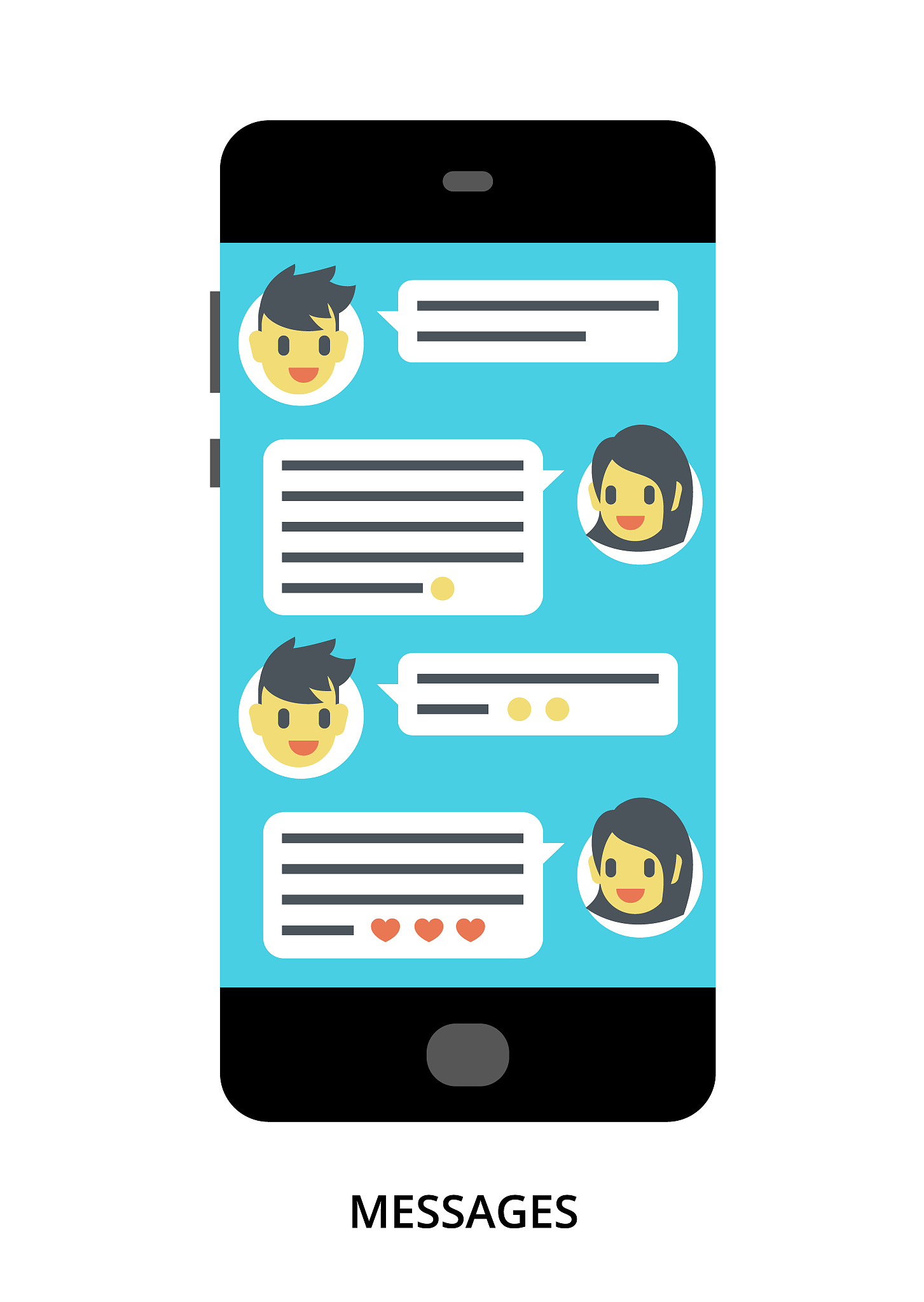 messages concept on black smartphone with different user interfa