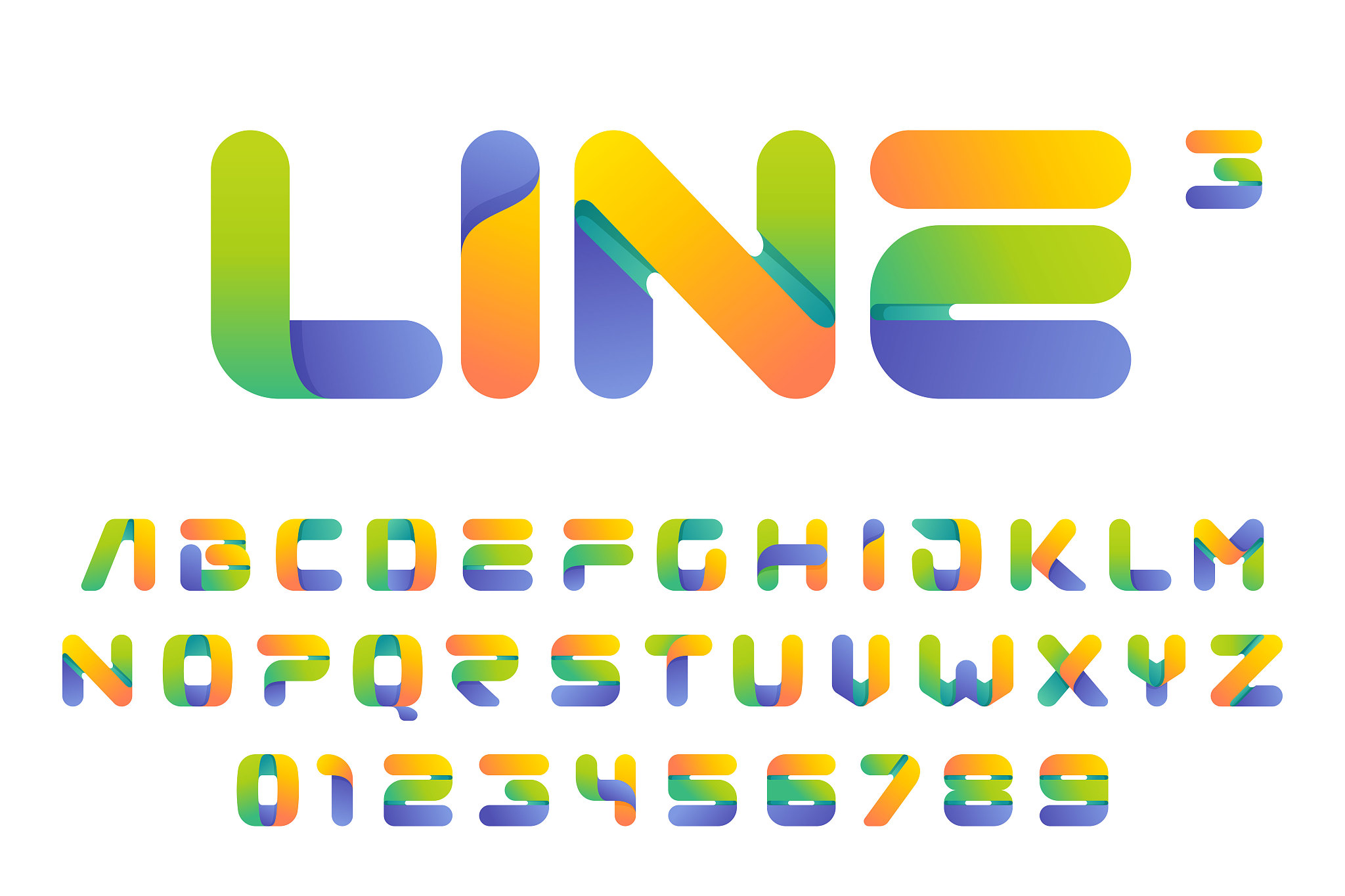 colorful gradient one line alphabet.
