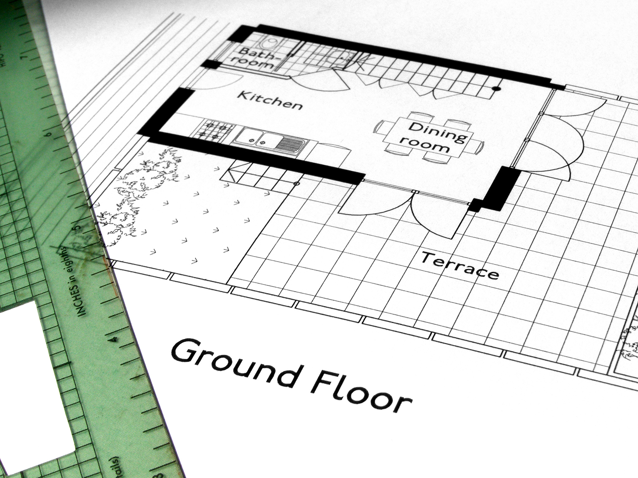 technical drawing of the ground floor of a house
