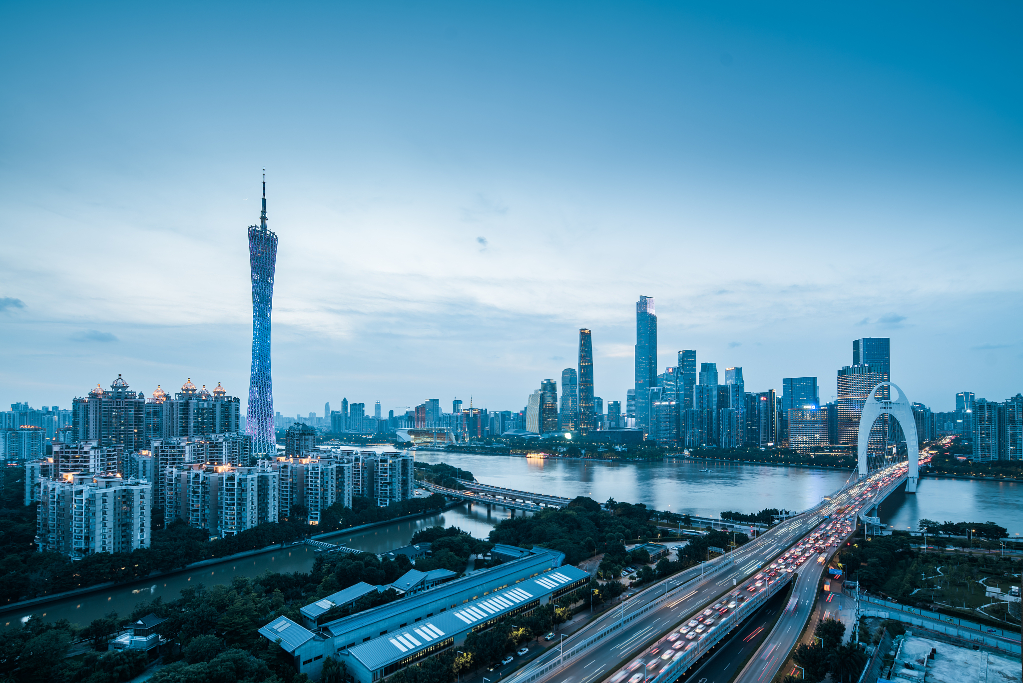 guangzhou skyline at dusk