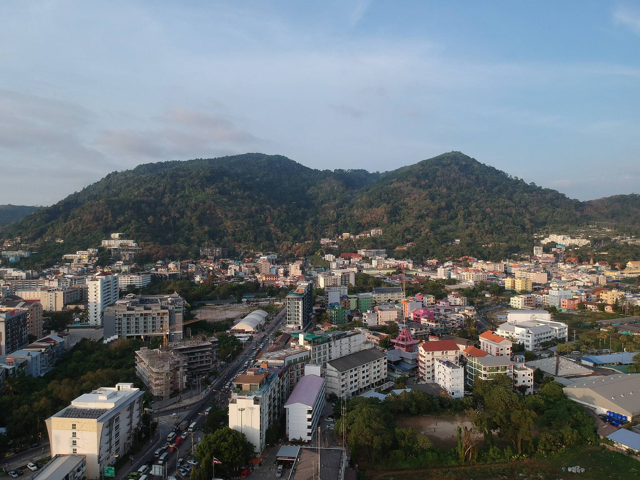 panoramic aerial drone view of patong phuket thailand