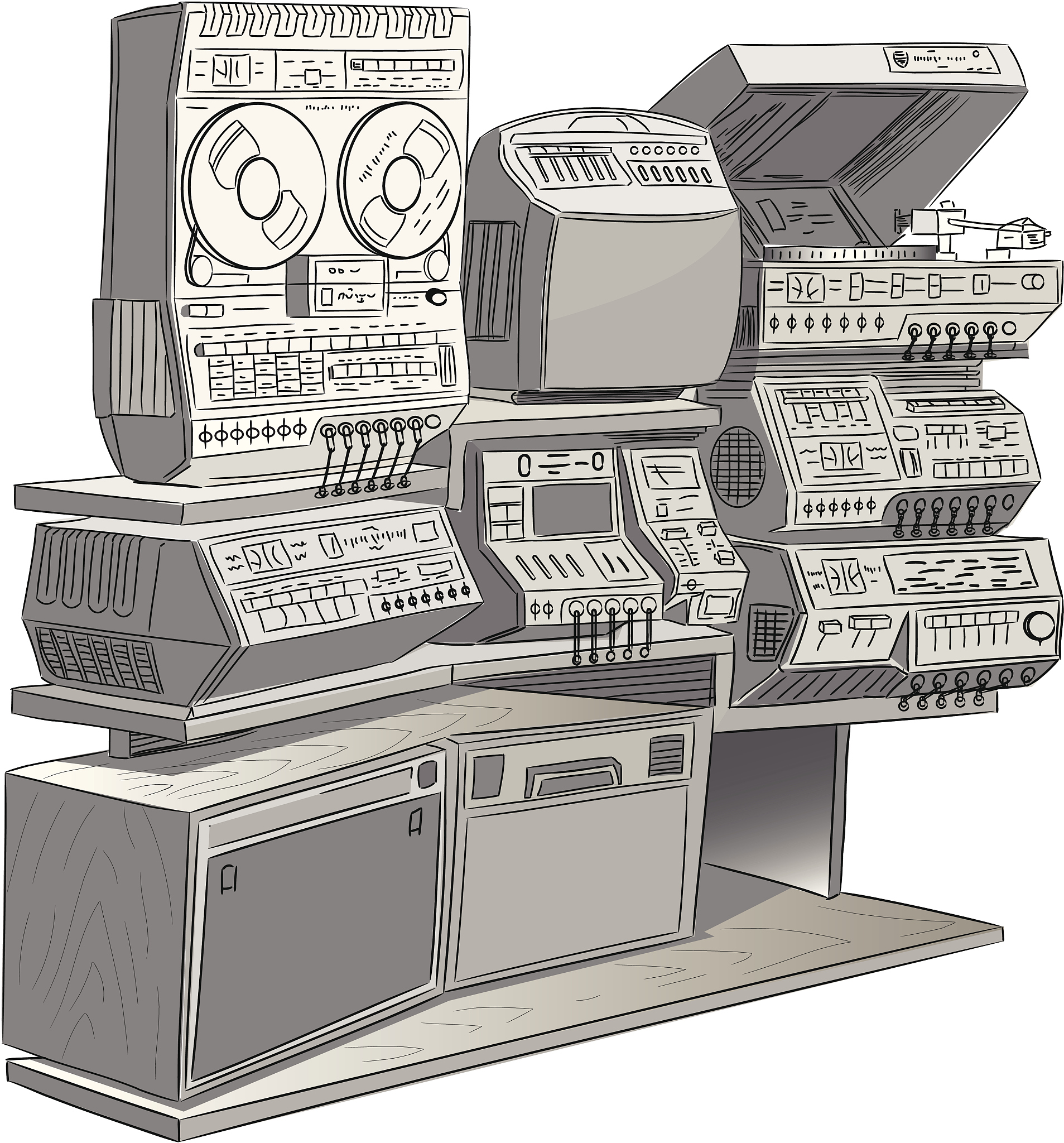 retro vector tv and music equipment