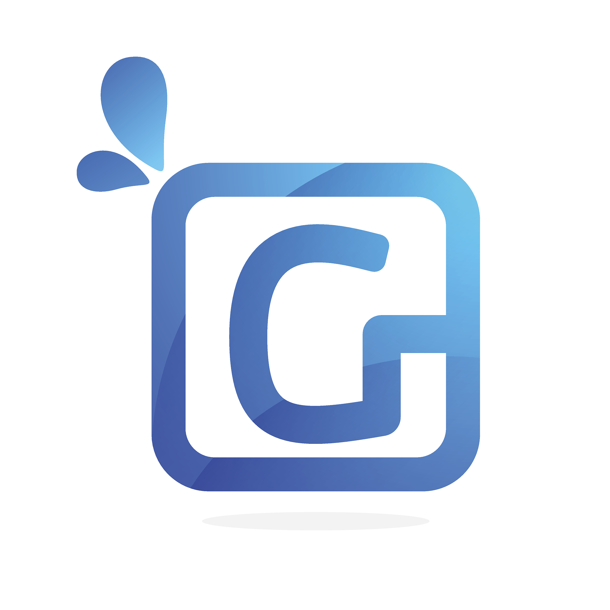 g letter icon in square with blue drops.