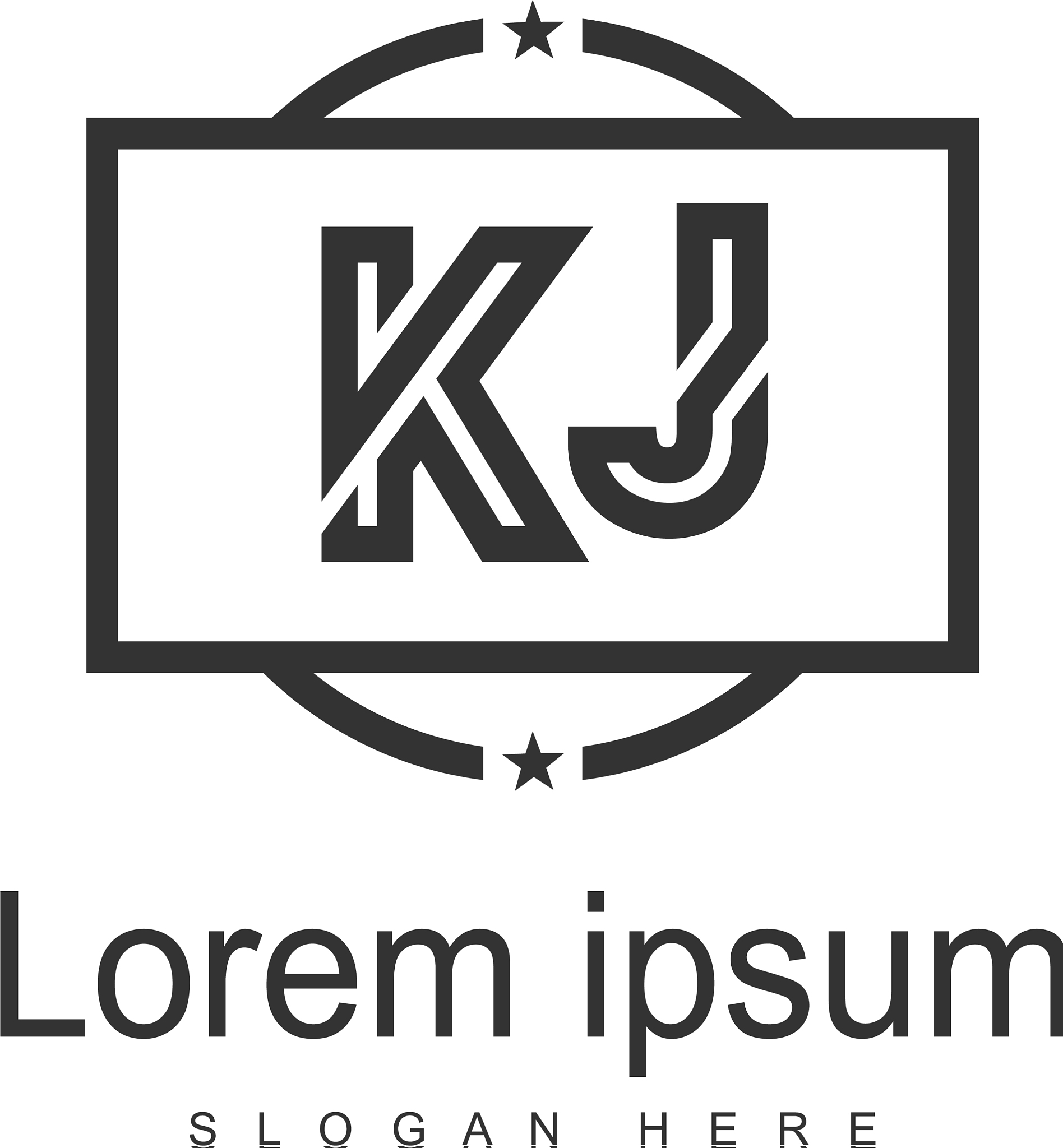 initial kj logo template with modern frame