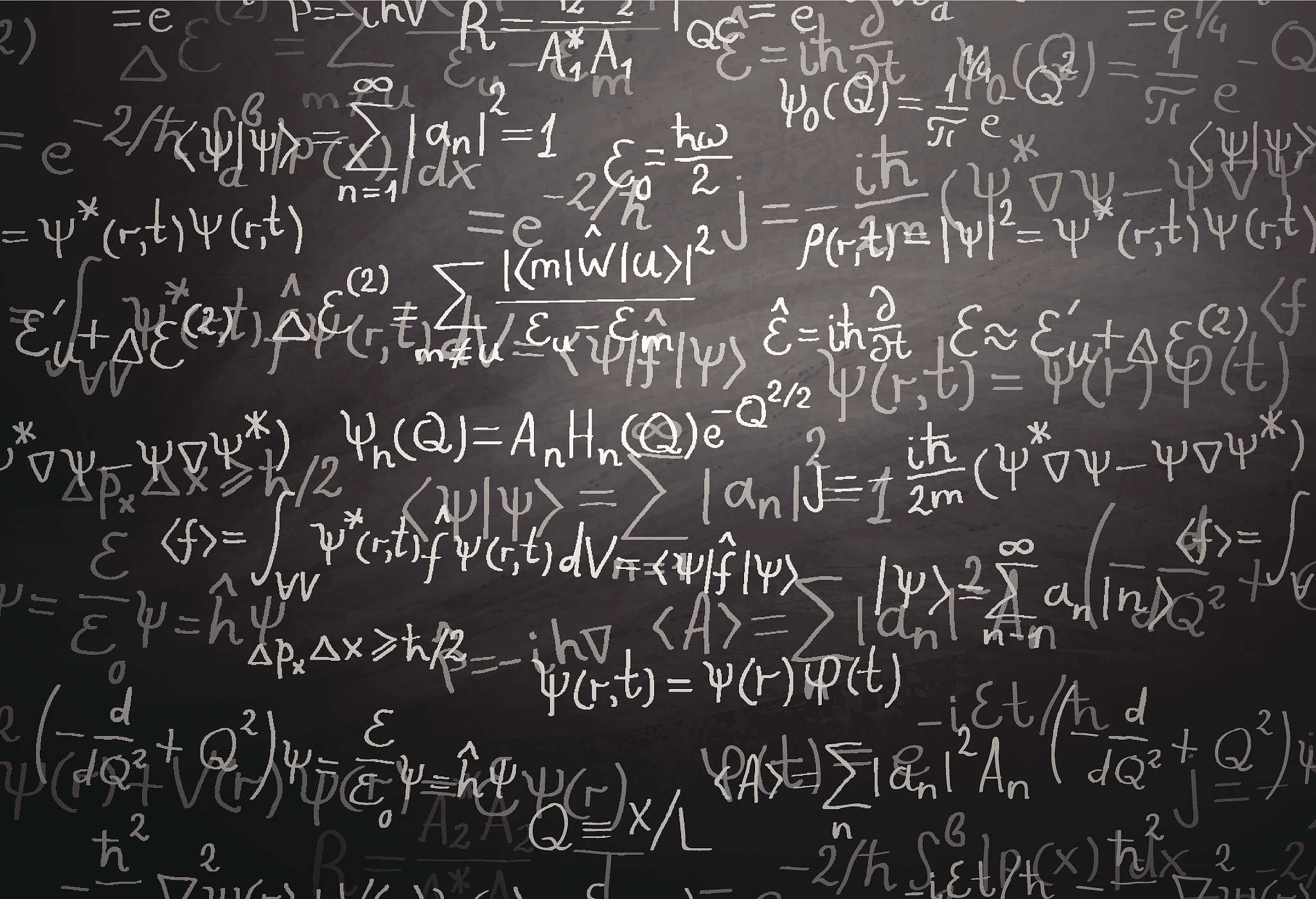 quantum physics formulas over blackboard