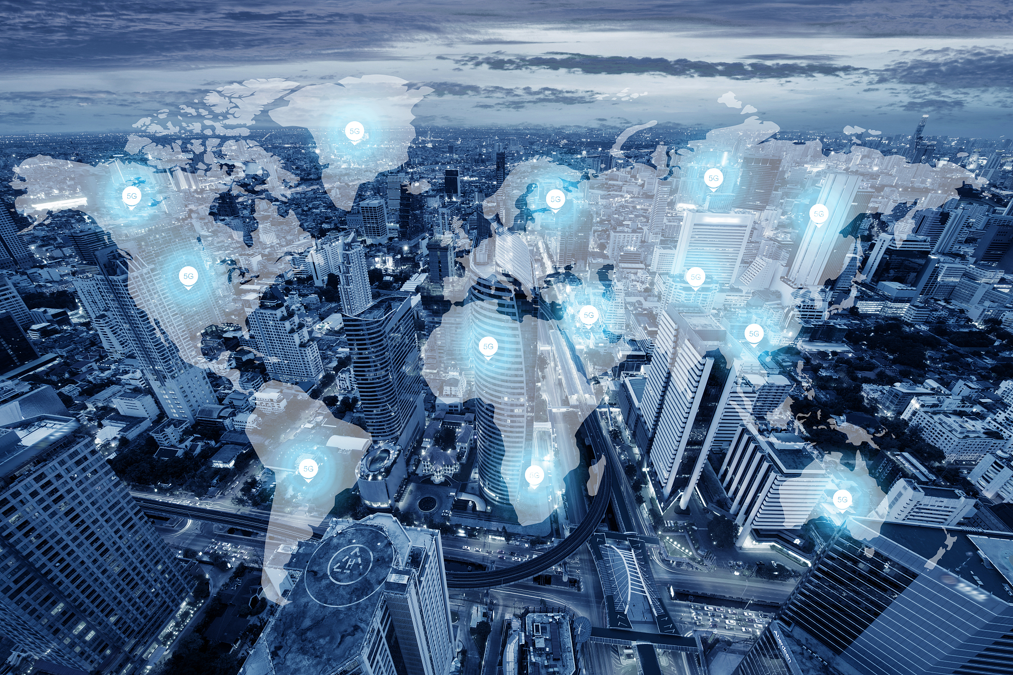 5g technology connectivity in the city world communication backg