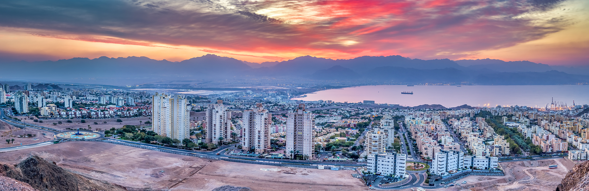 panoramic aerial scenic view on eilat (israel) and aqaba (jordan