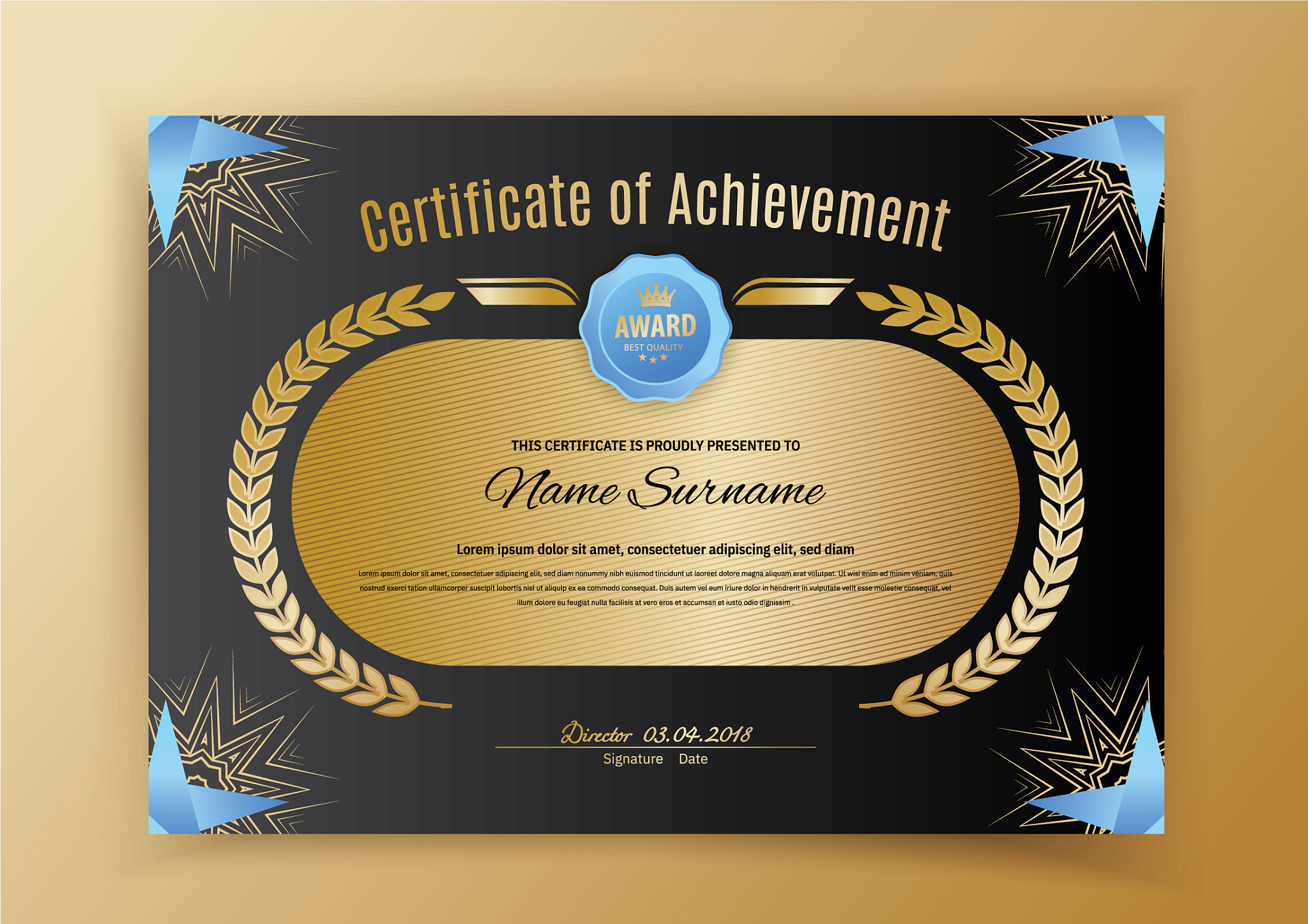 official black certificate with blue black design