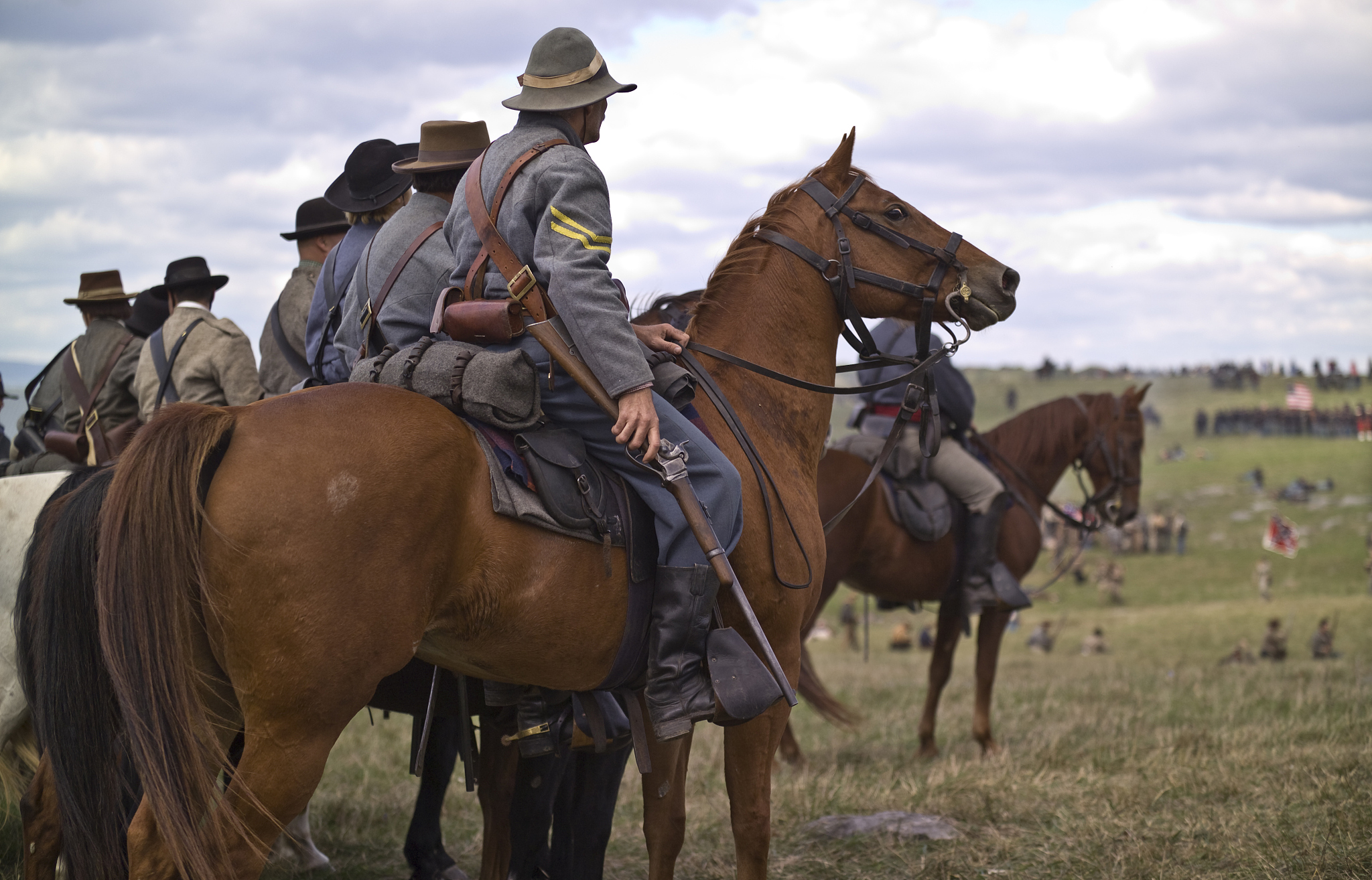 confederate cavalry in line during virginia reenactment