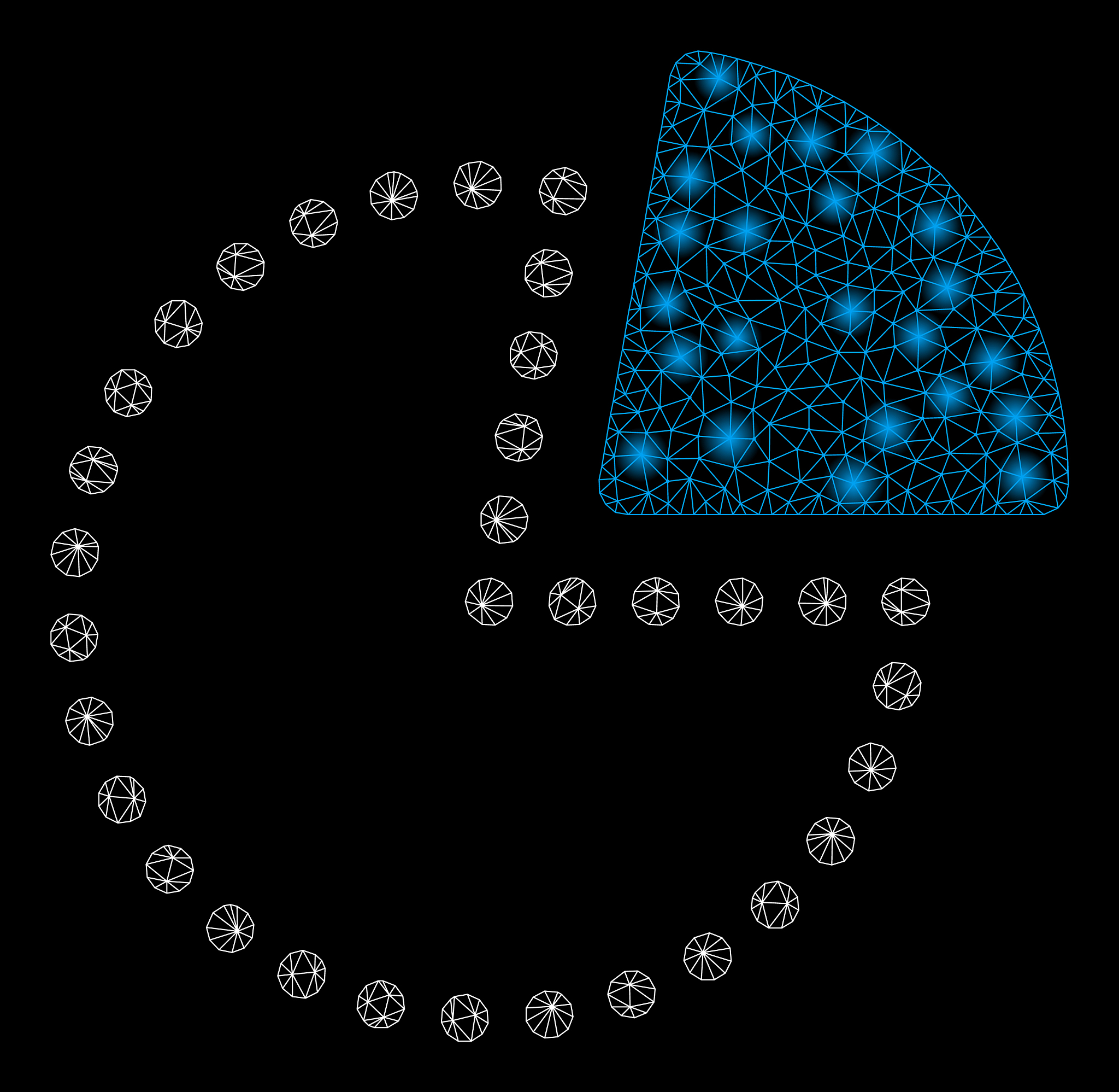 glowing mesh carcass pie chart with light spots