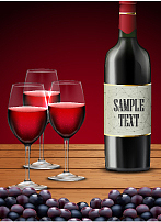 three glasses red wine with bottle of champagne