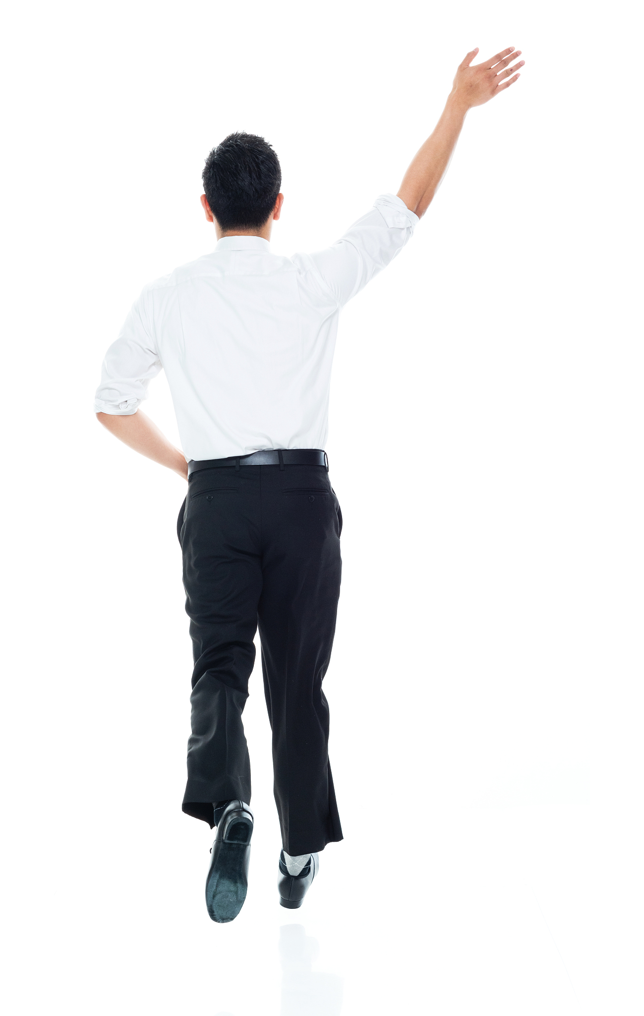 handsome asian businessman - running and waving