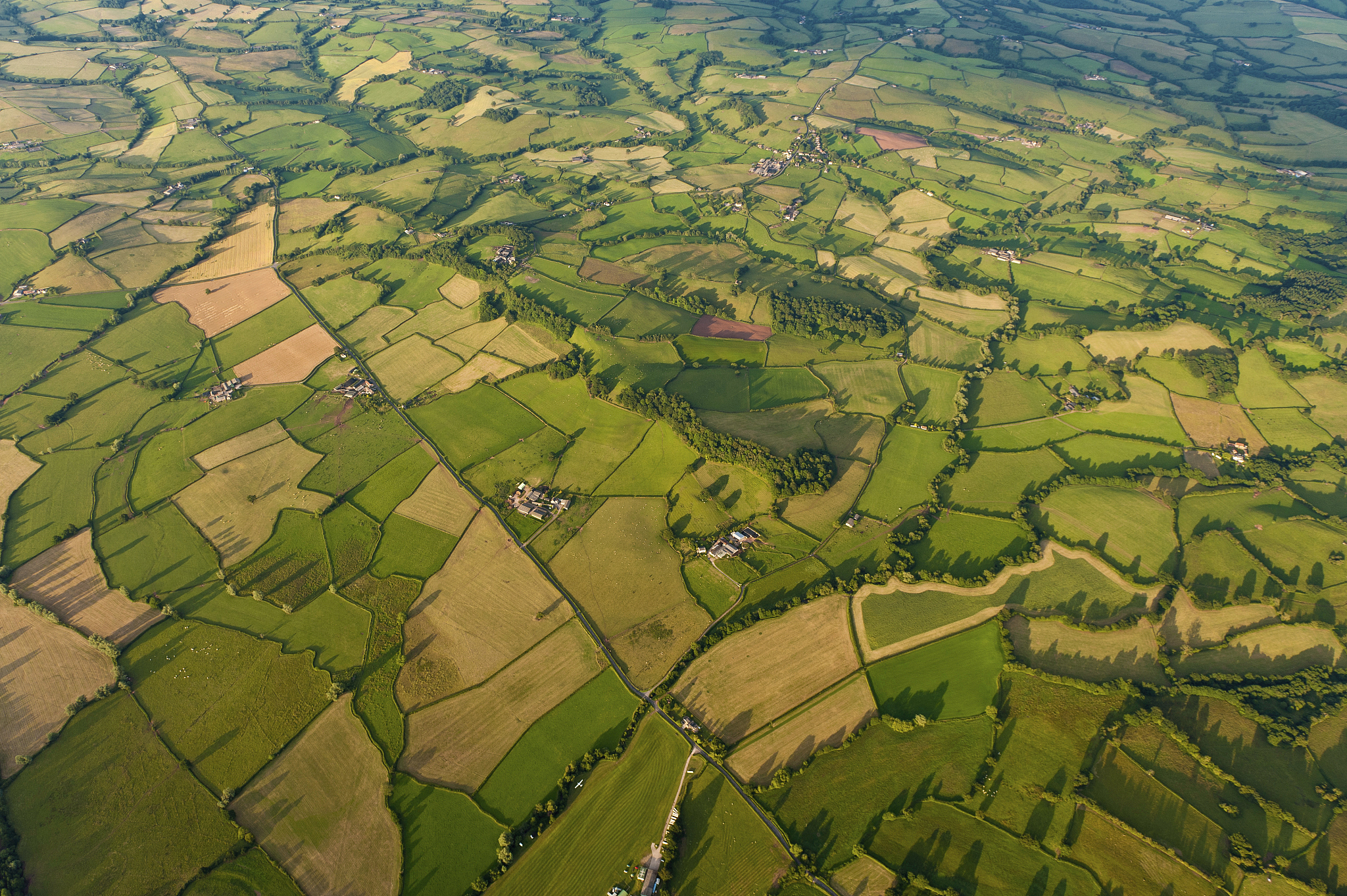 aerial landscape patchwork fields farms green summer quilt