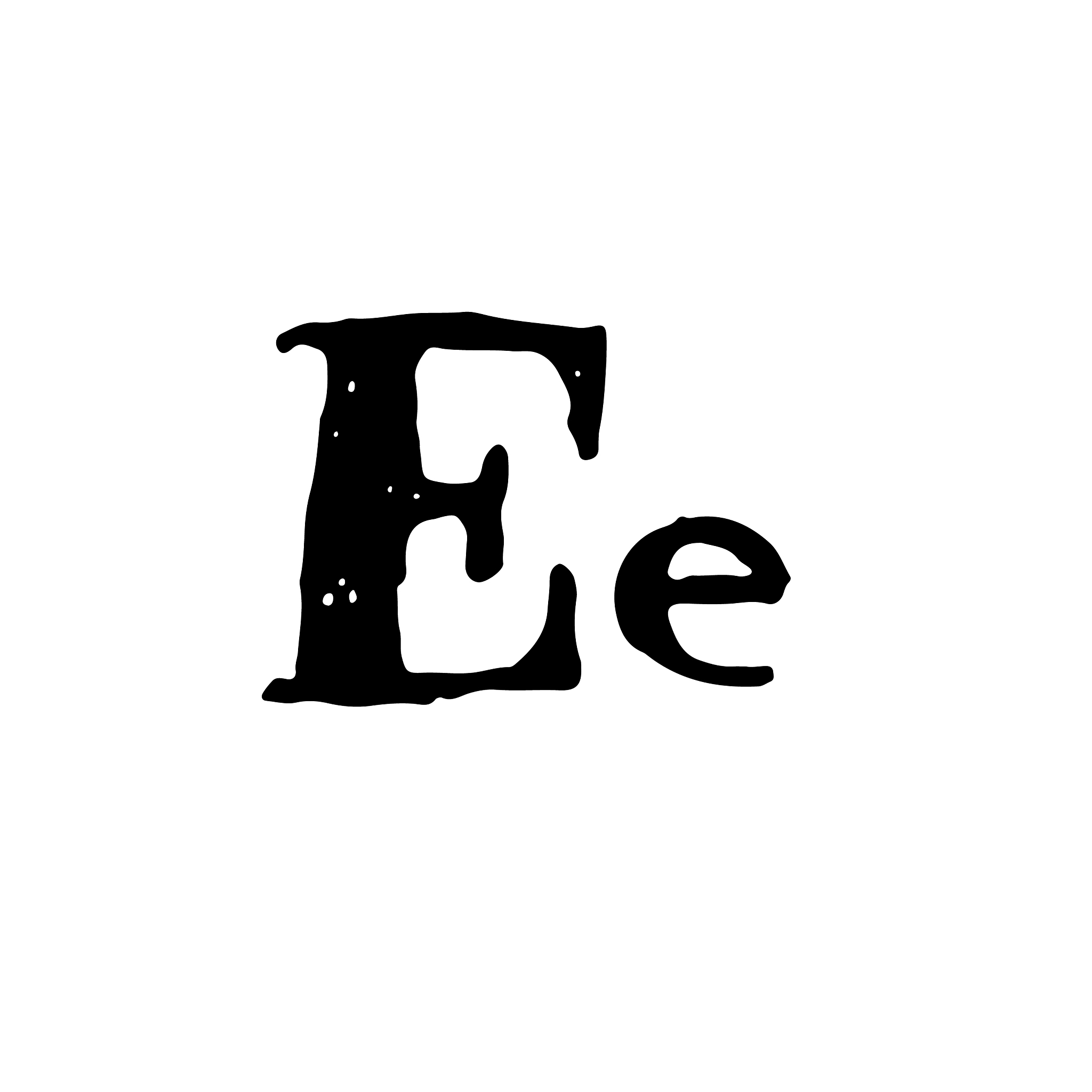 letter e handwritten by dry brush rough strokes
