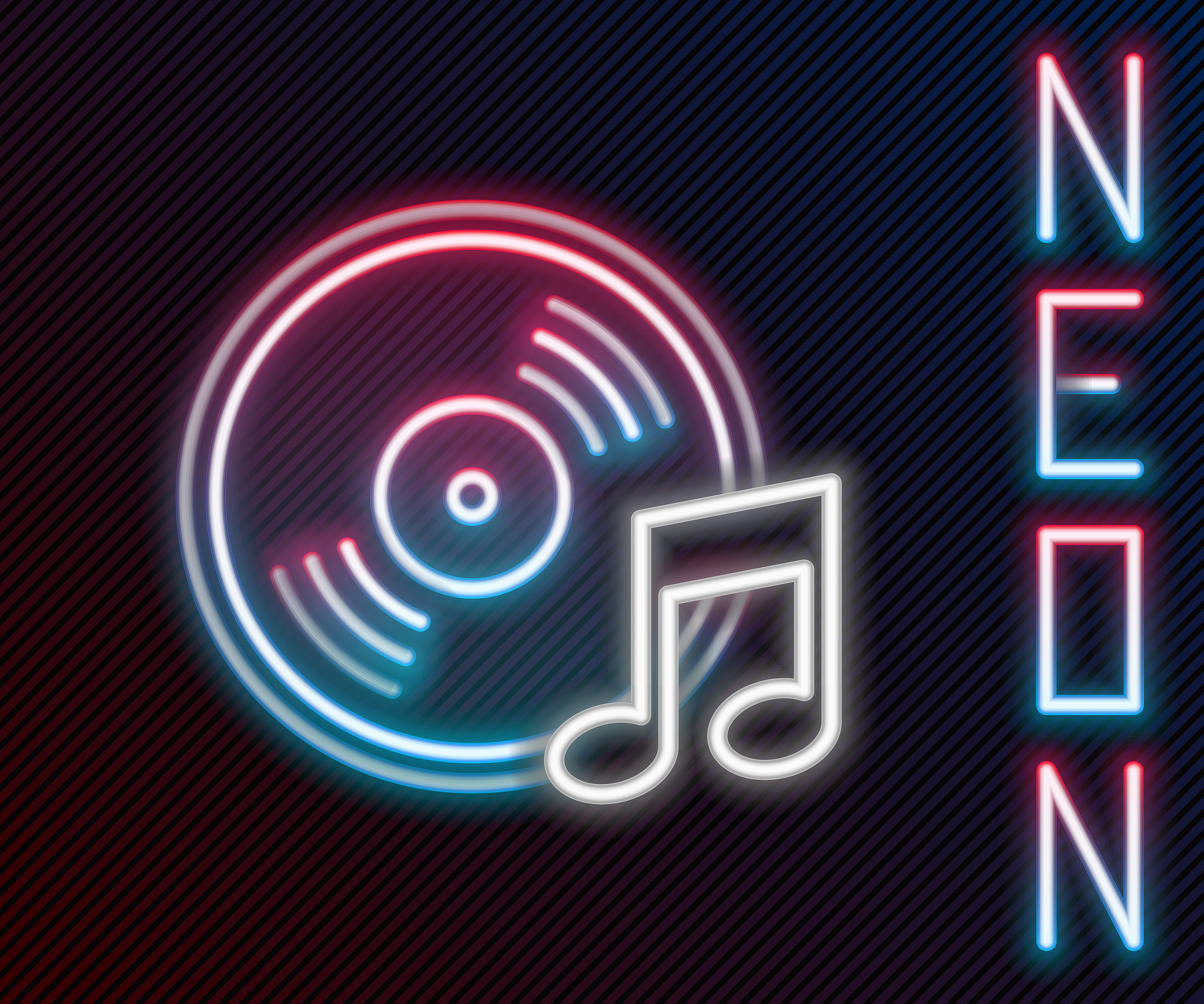 glowing neon line vinyl disk icon isolated on black background. 