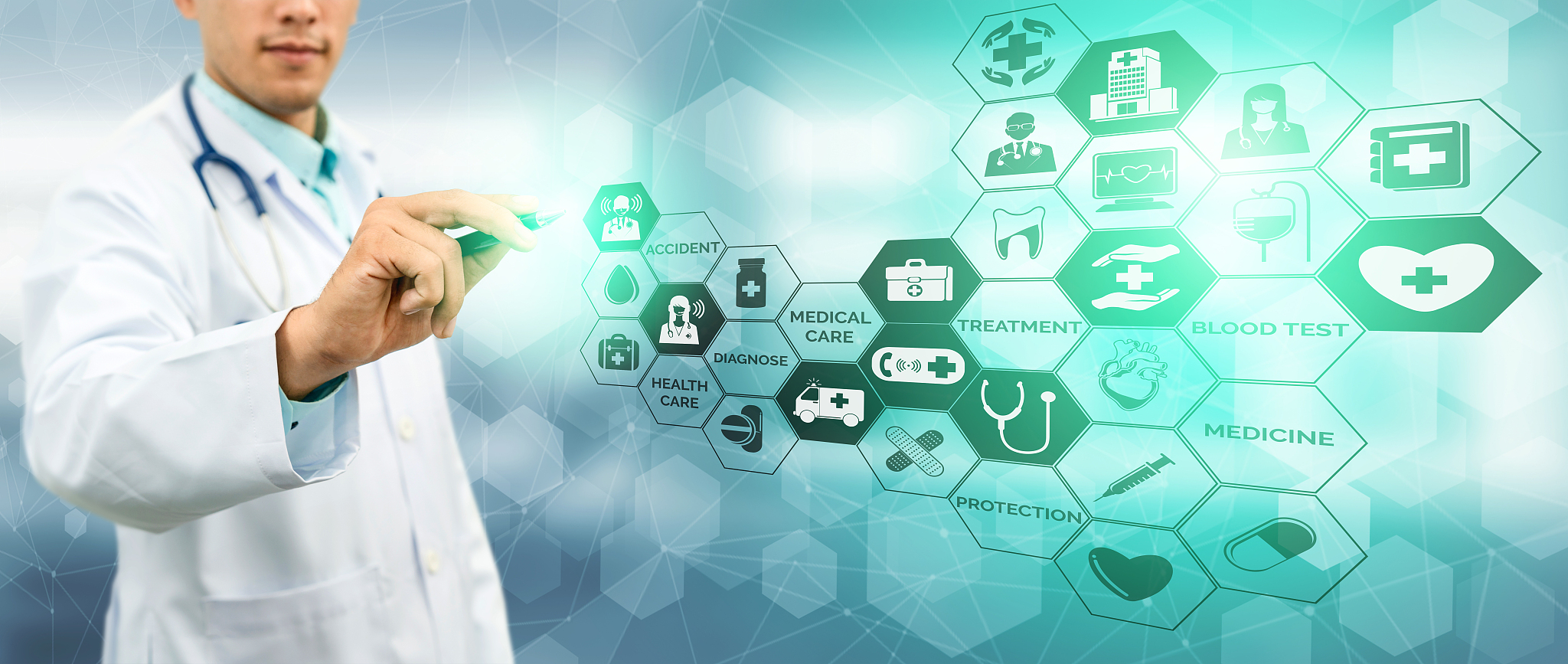 doctor with medical healthcare graphic in hospital