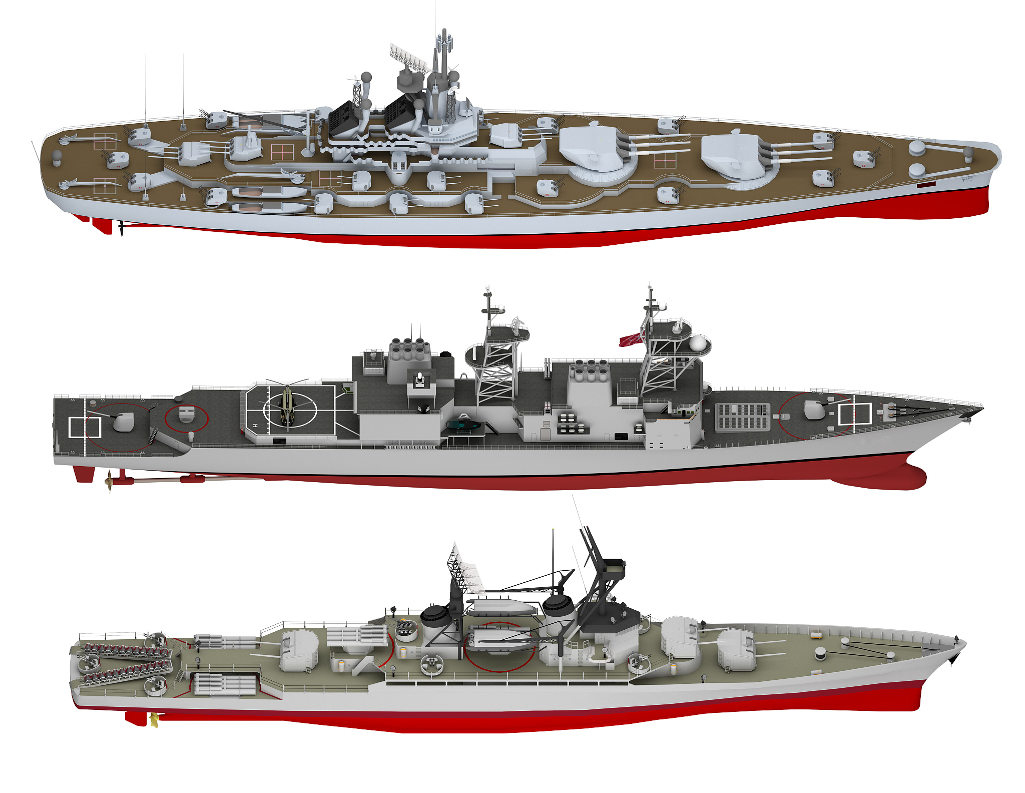 set of warships isolated on white