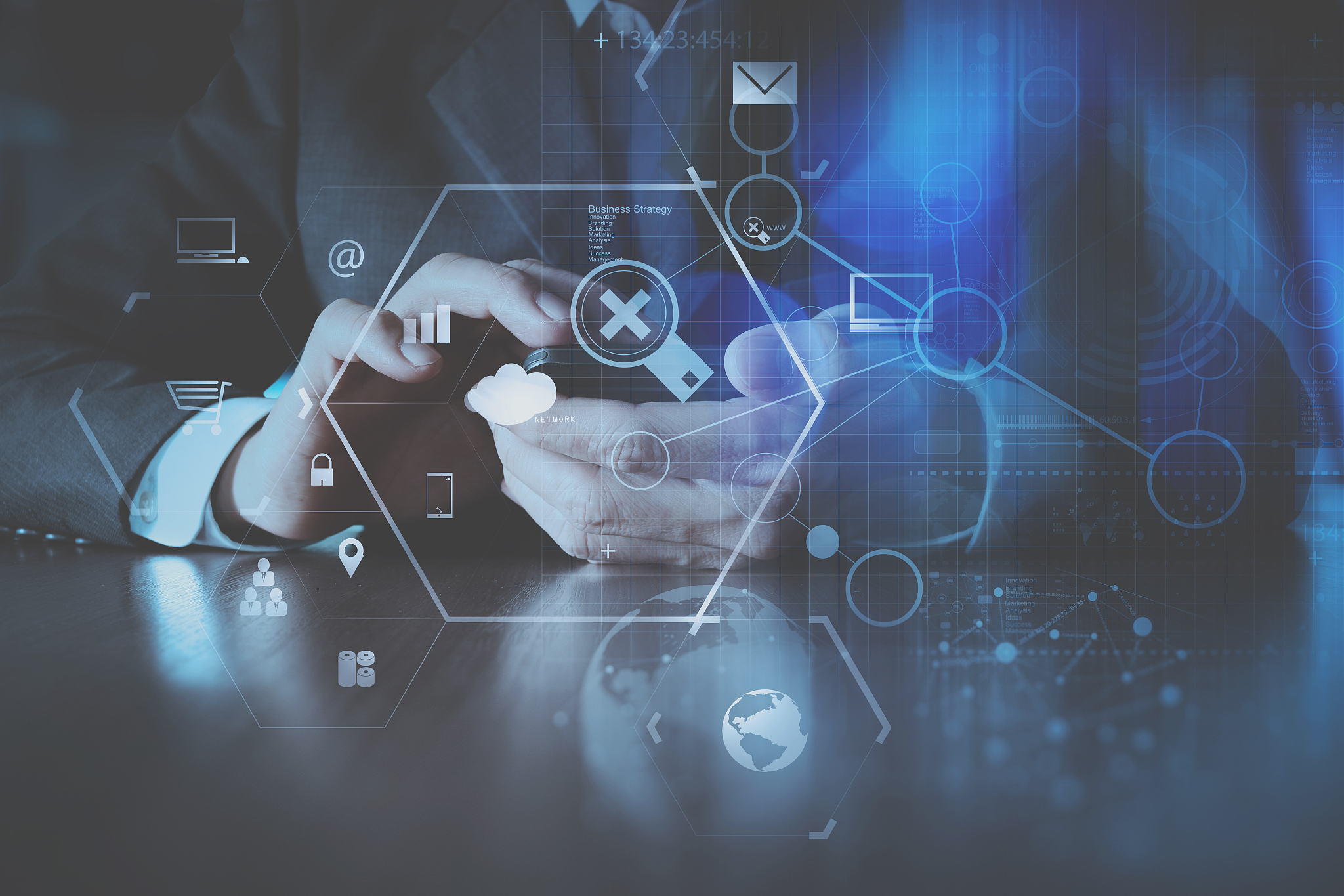 businessman hand working with modern laptop computer in modern o