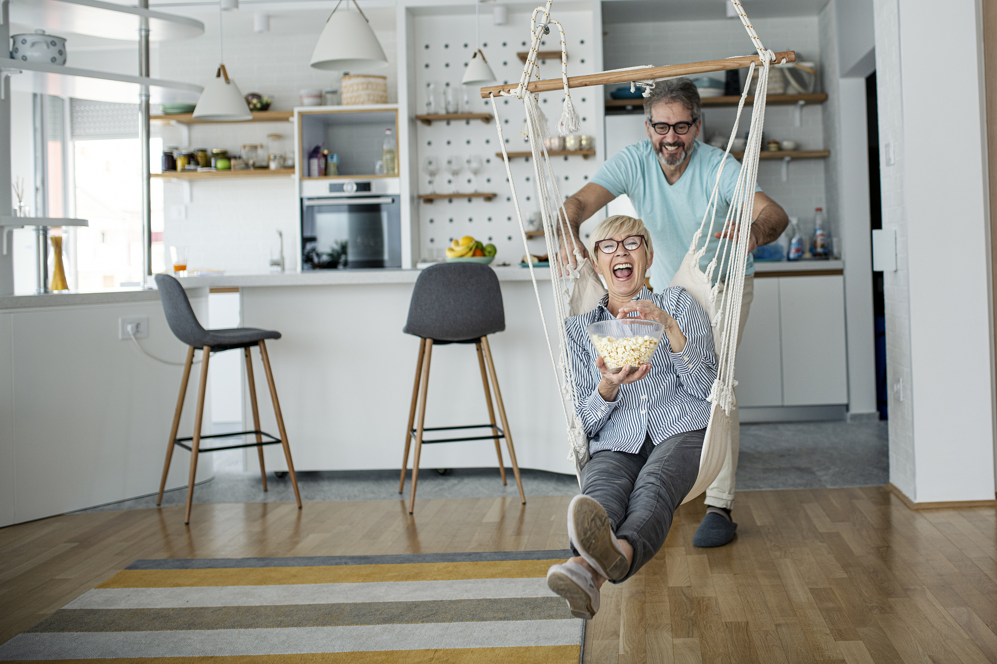 married senior couple having fun during the covid-19 quarantine