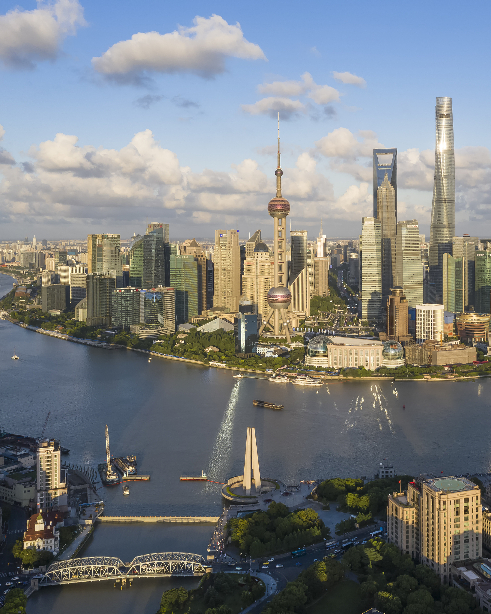 aerial photo of sunrise panoramic skyline  shanghai china