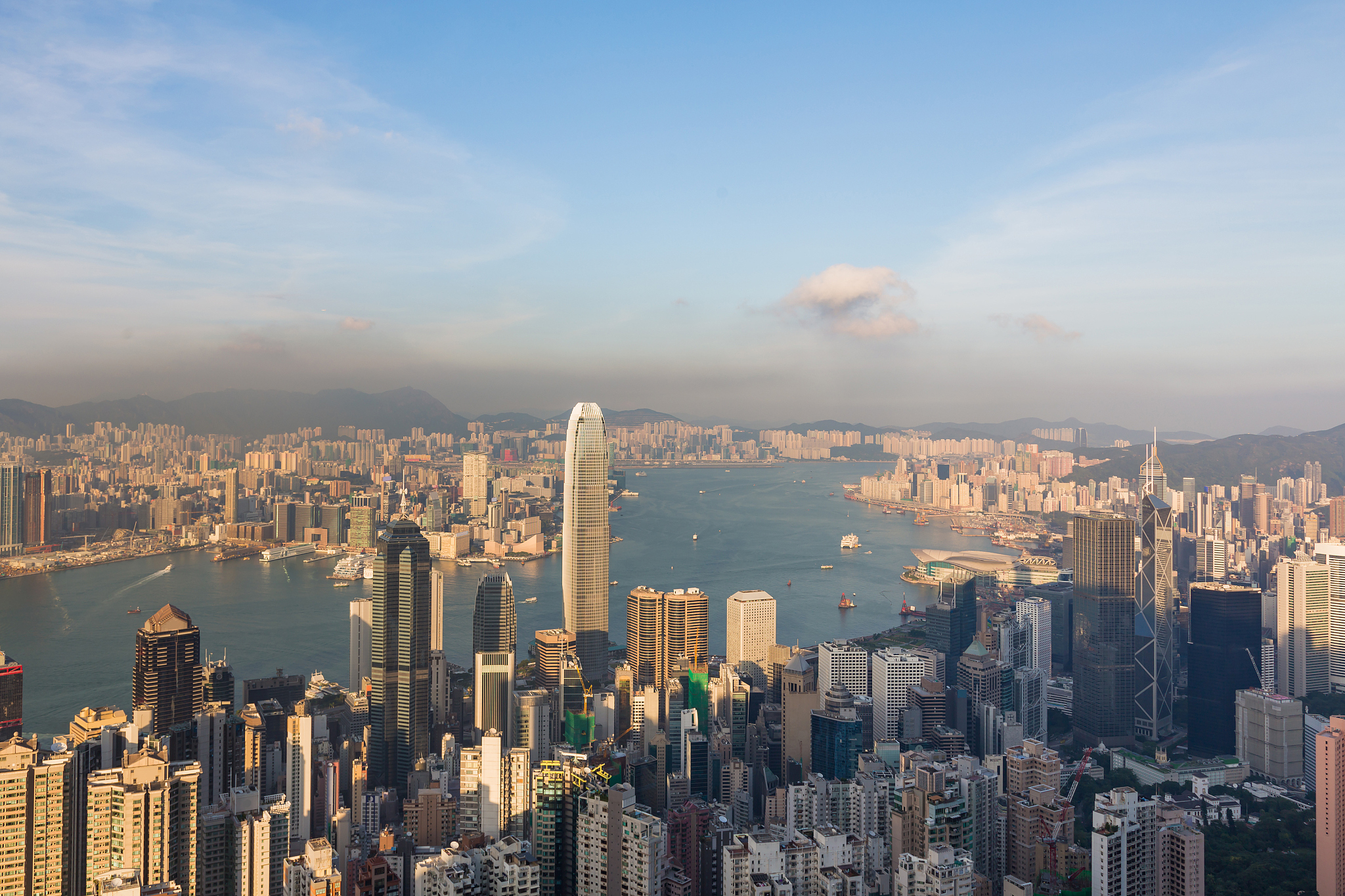 hong kong city business downtown aerial view