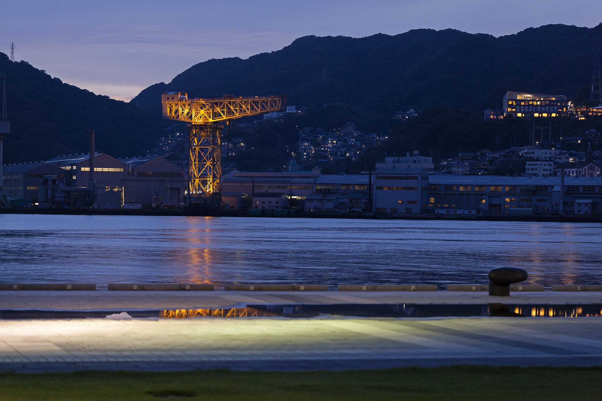 giant cantilever crane in dejima wharf in nagasaki, japan