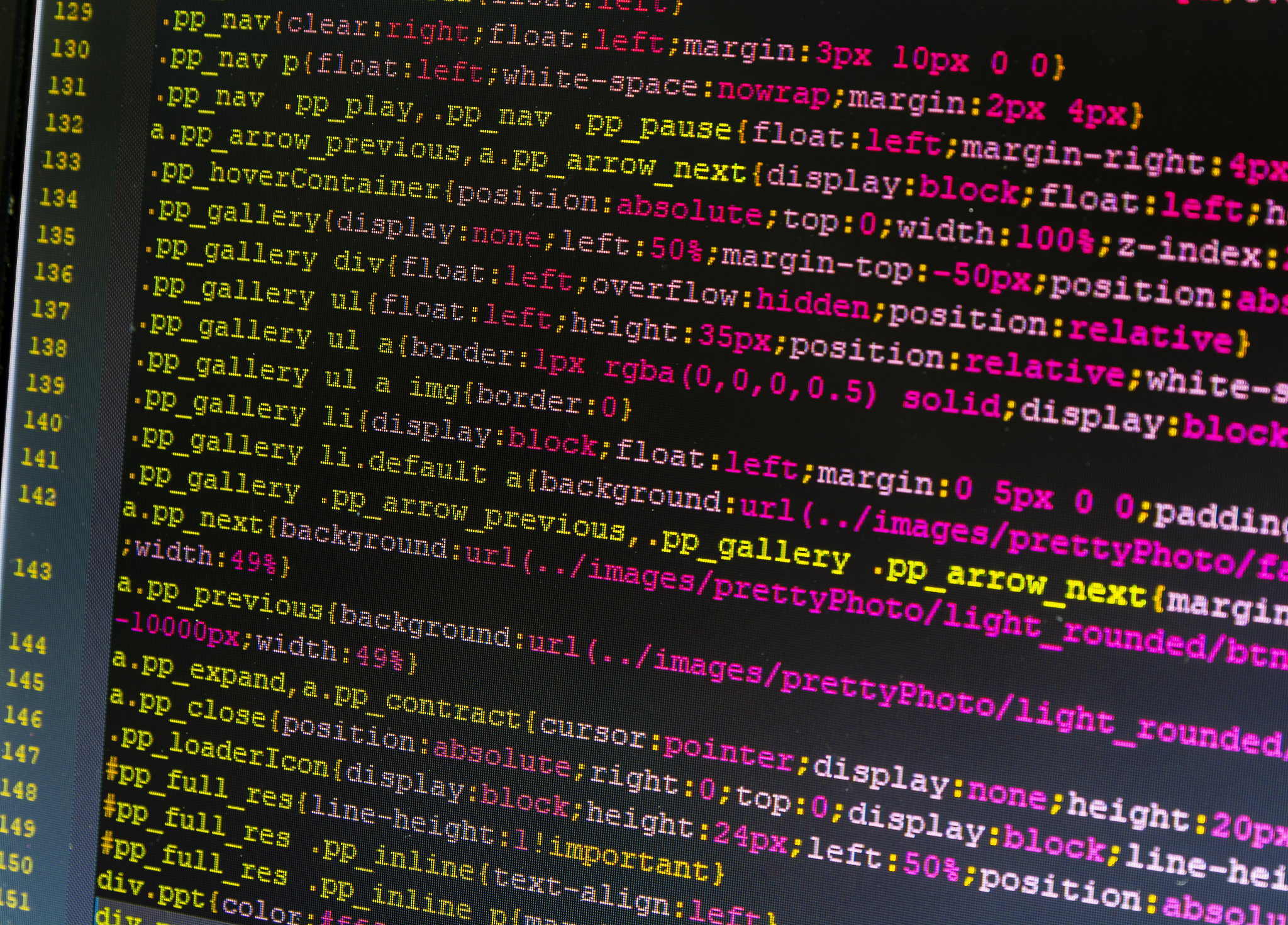 close-up of a fragment of css code for a website. values and fun