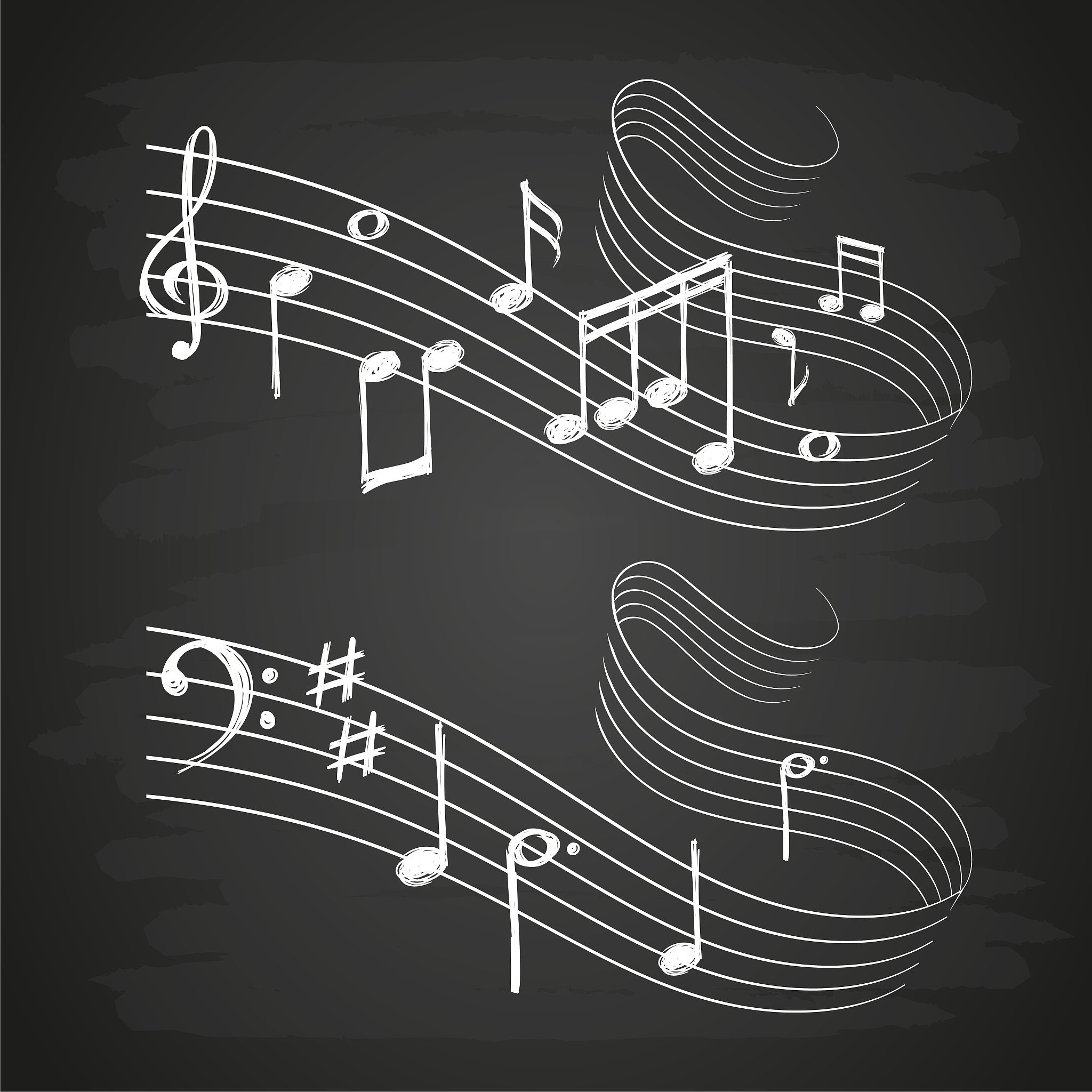 chalk sketch musical sound wave with music notes on blackboard