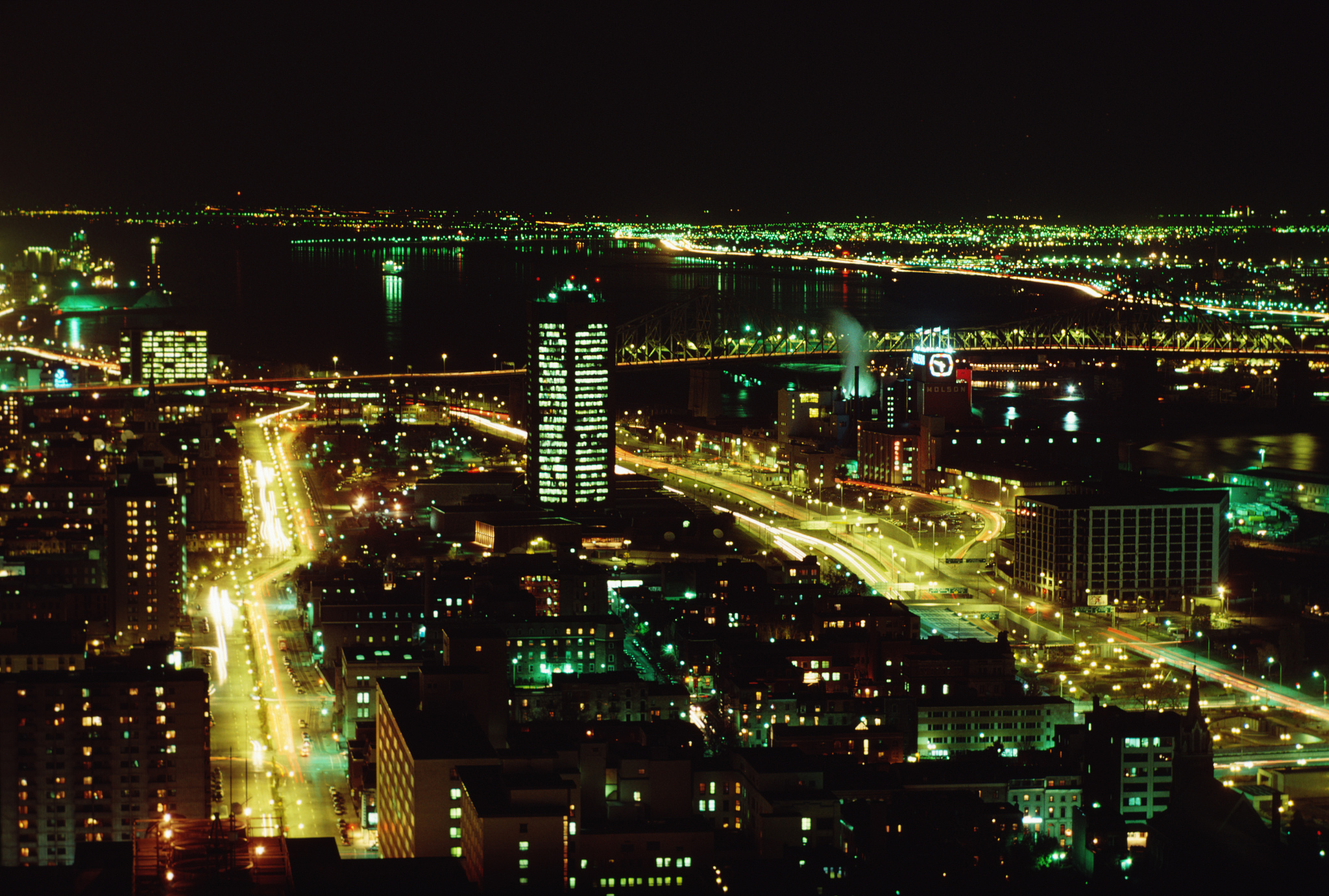 nigh cityscape of montreal, canada