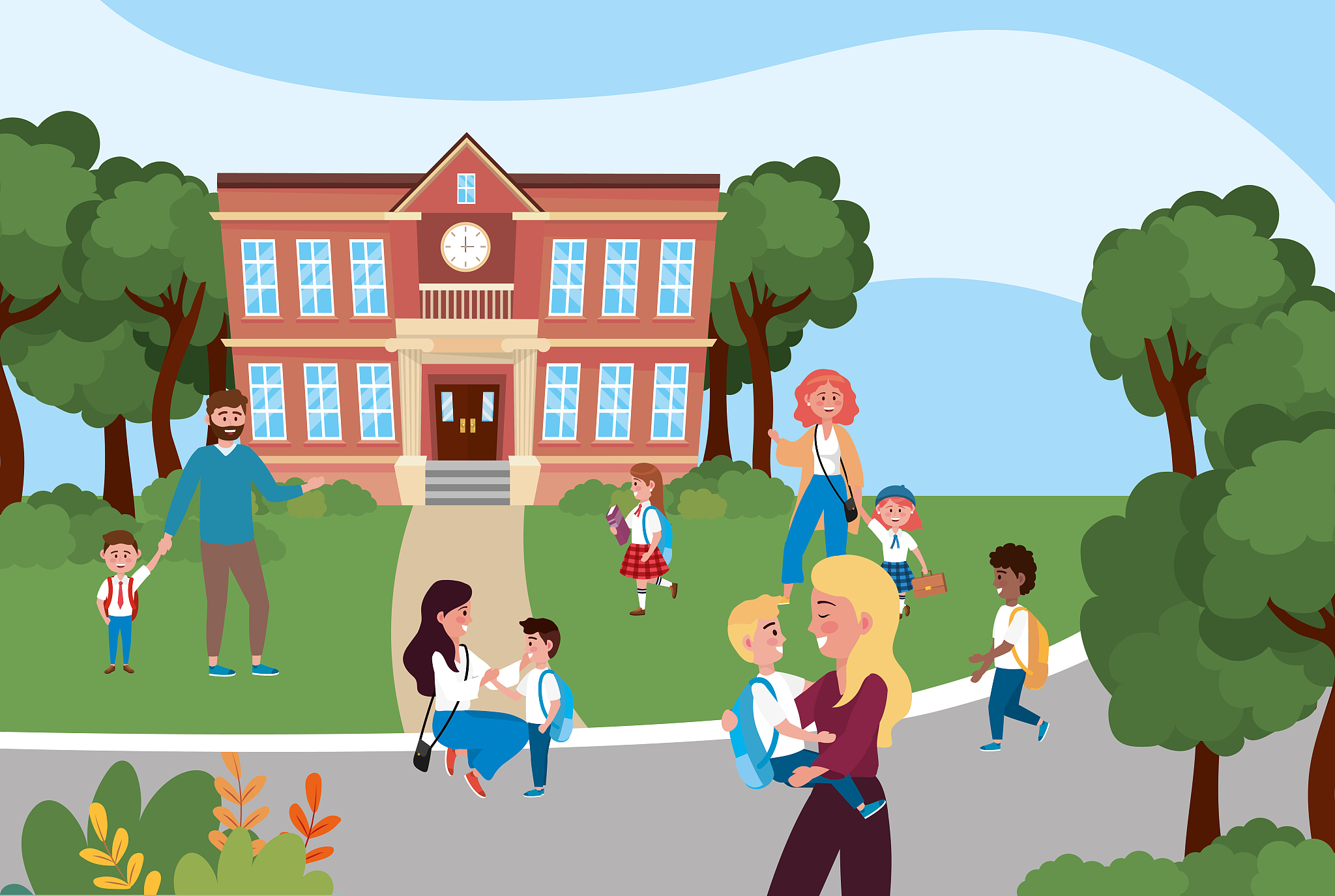 mothers and father with their girls and boys students
