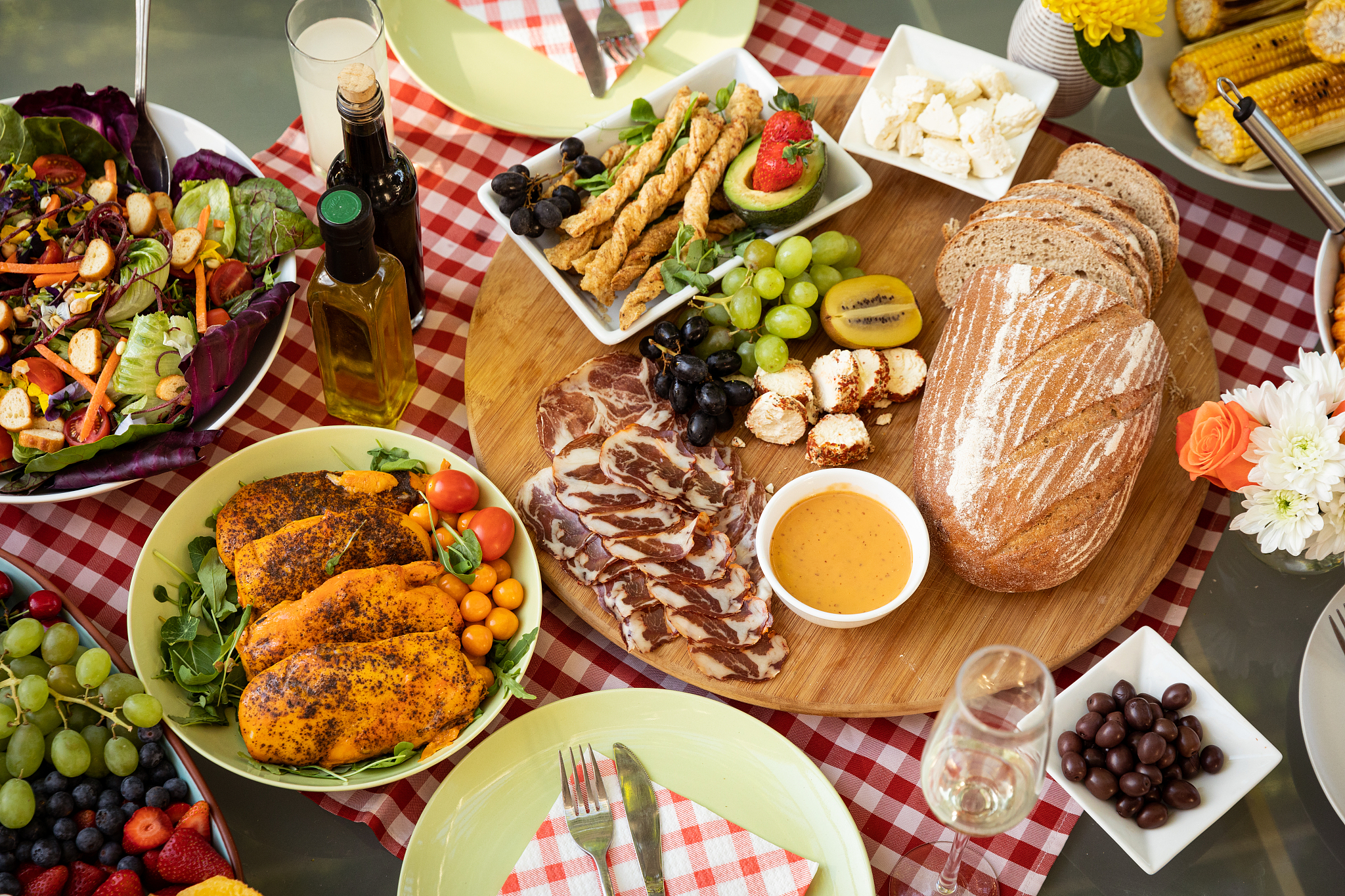 food on an outdoor dinner table