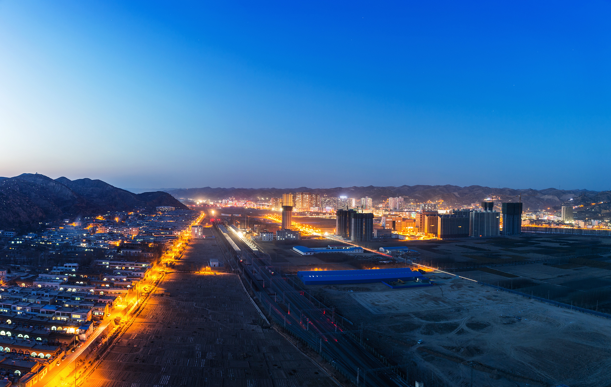 陕北米脂县城市风光全景