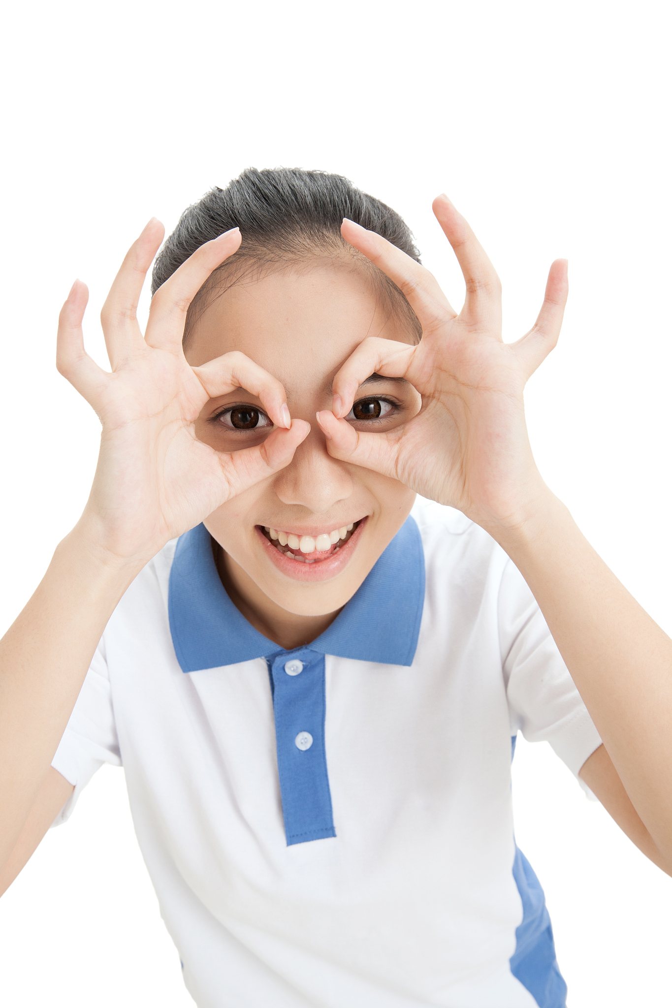 一个中学女生在做鬼脸