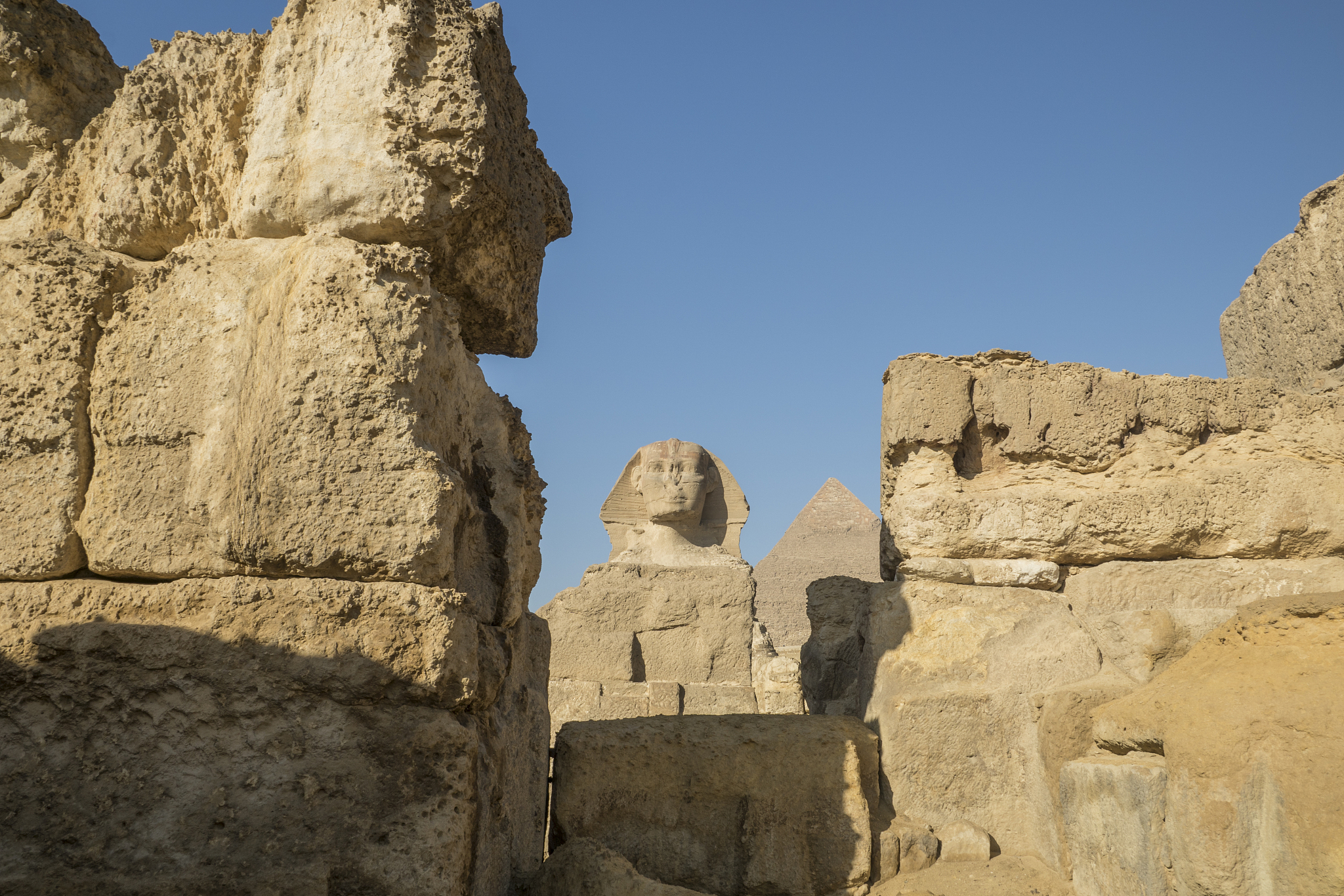 the sphinx and great pyramids of giza in cairo, egypt in norther