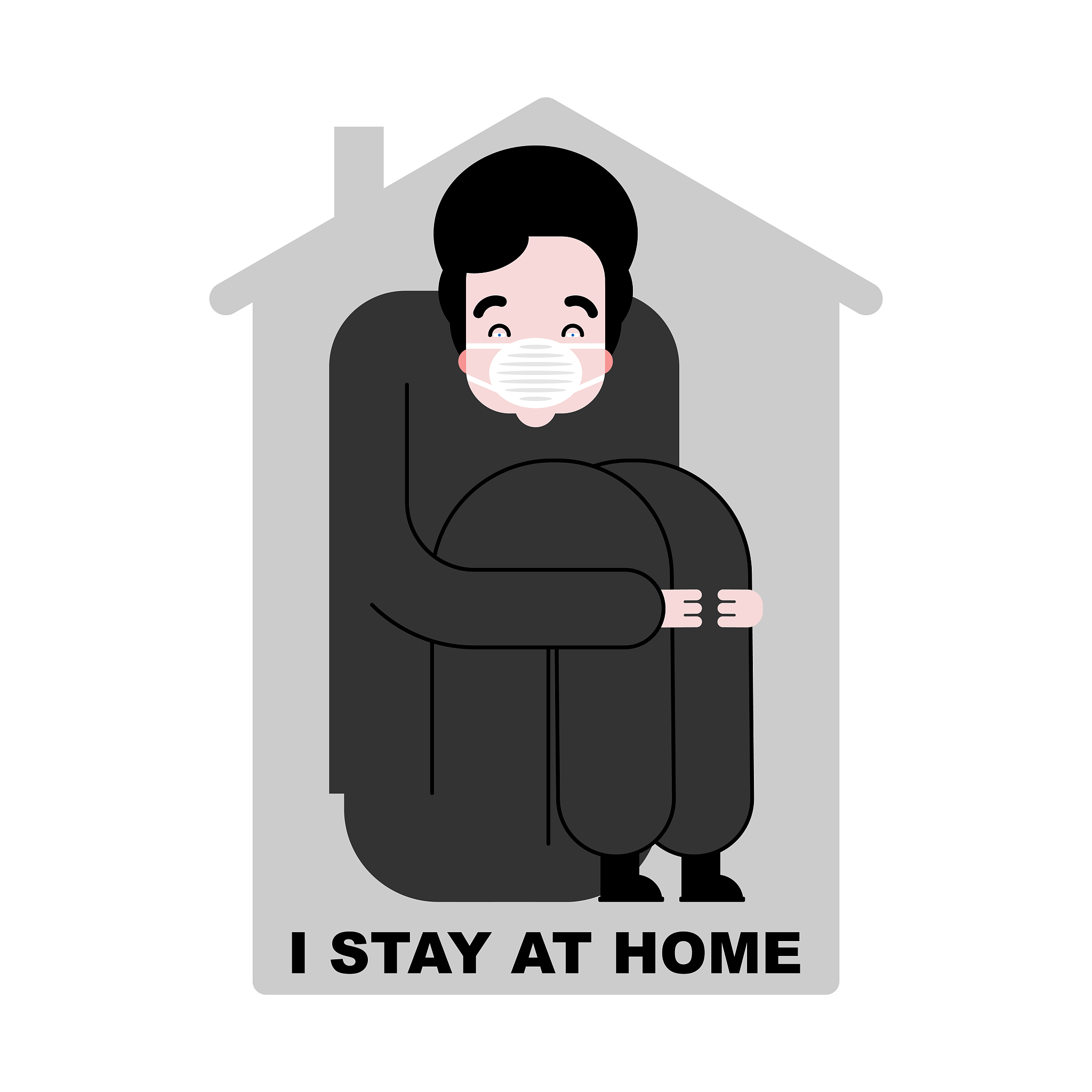 i stay at home sign. man is in house. quarantine. self isolation