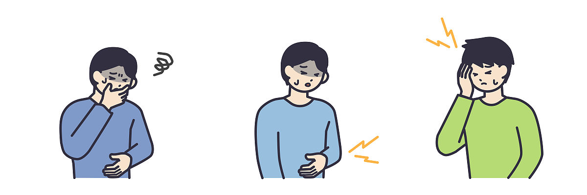 插图材料的一个人遭受腹部疼痛,头痛,恶心