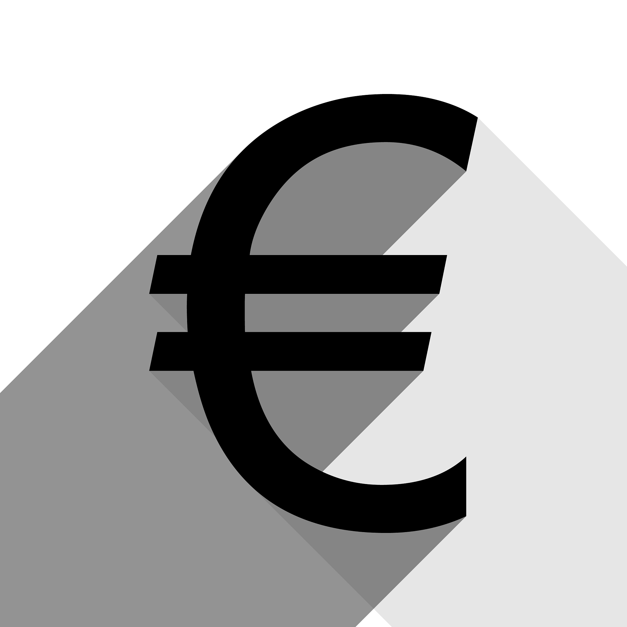 euro sign black icon with two flat gray