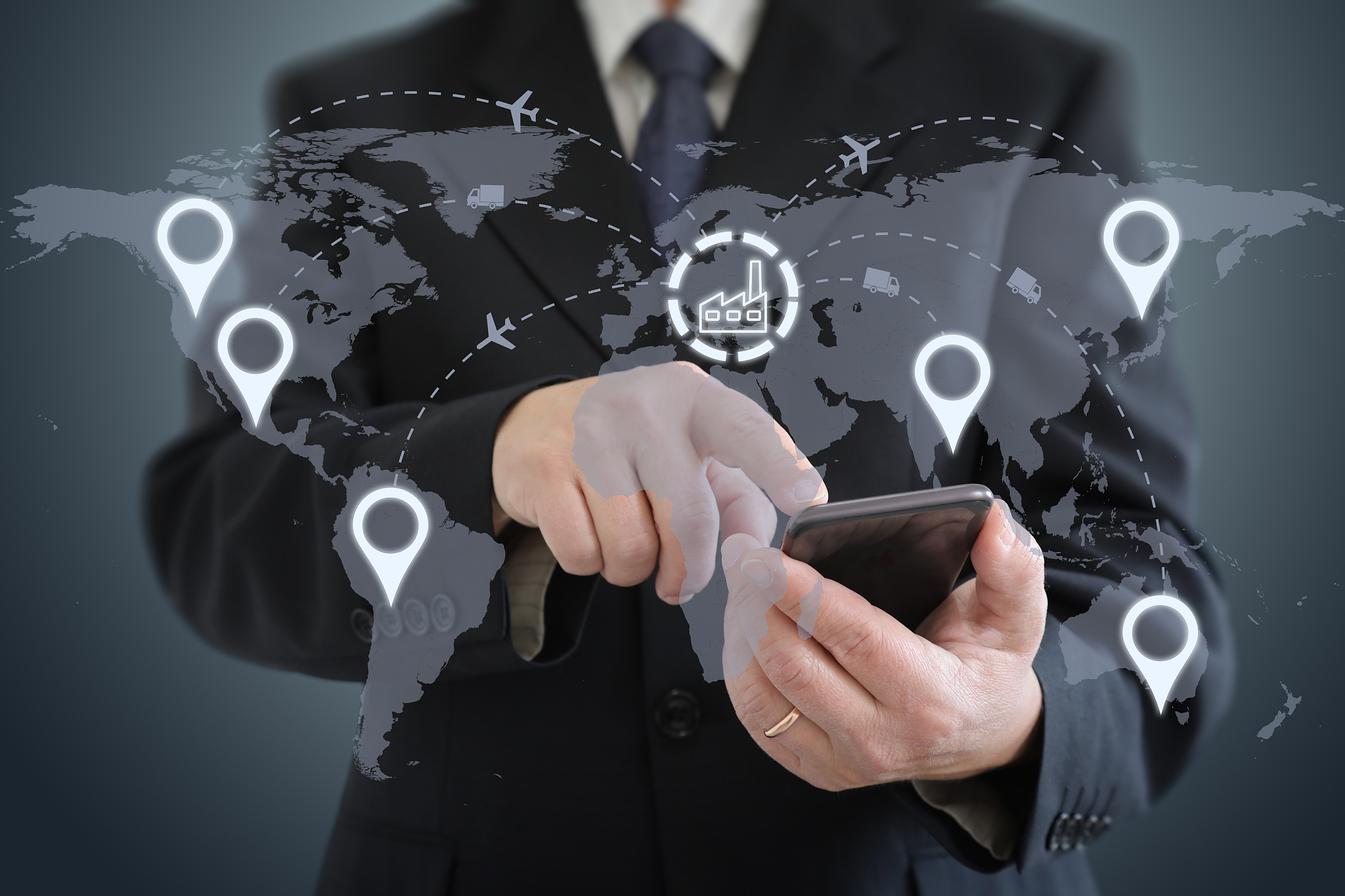 global shipping logistic export trade network transportation con