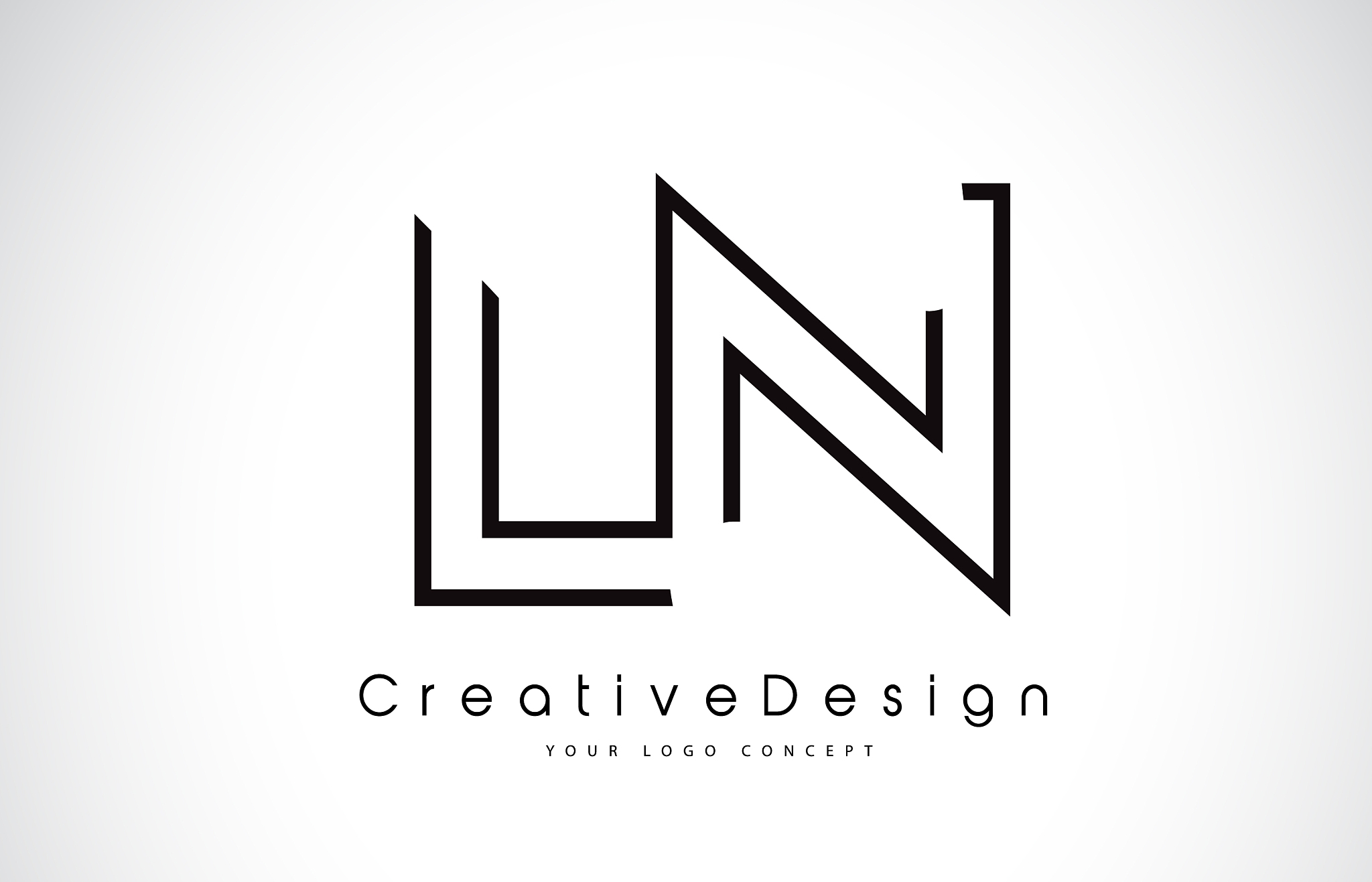 ln l n letter logo design in black colors