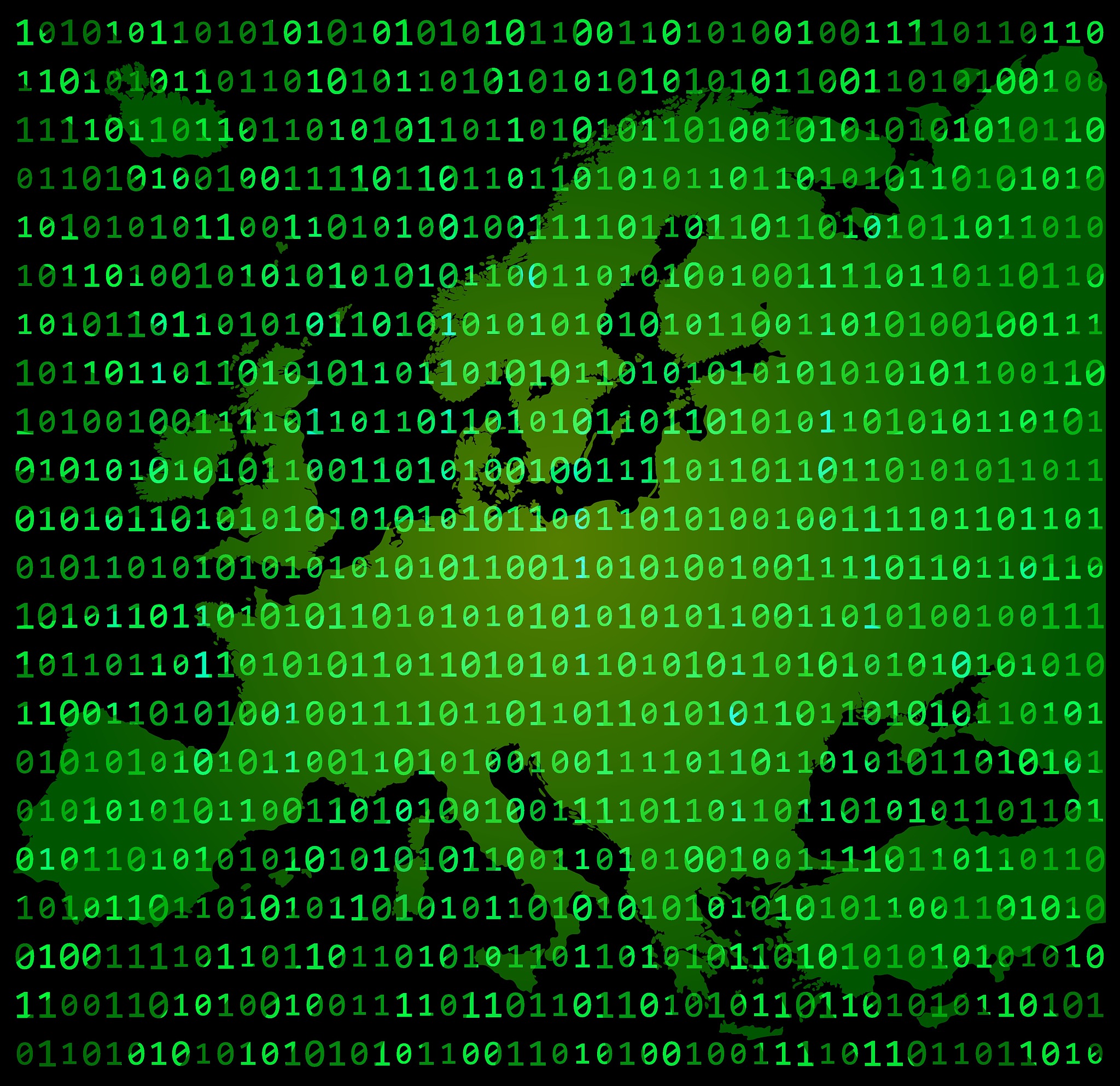 binary code europe map concept design green matrix background