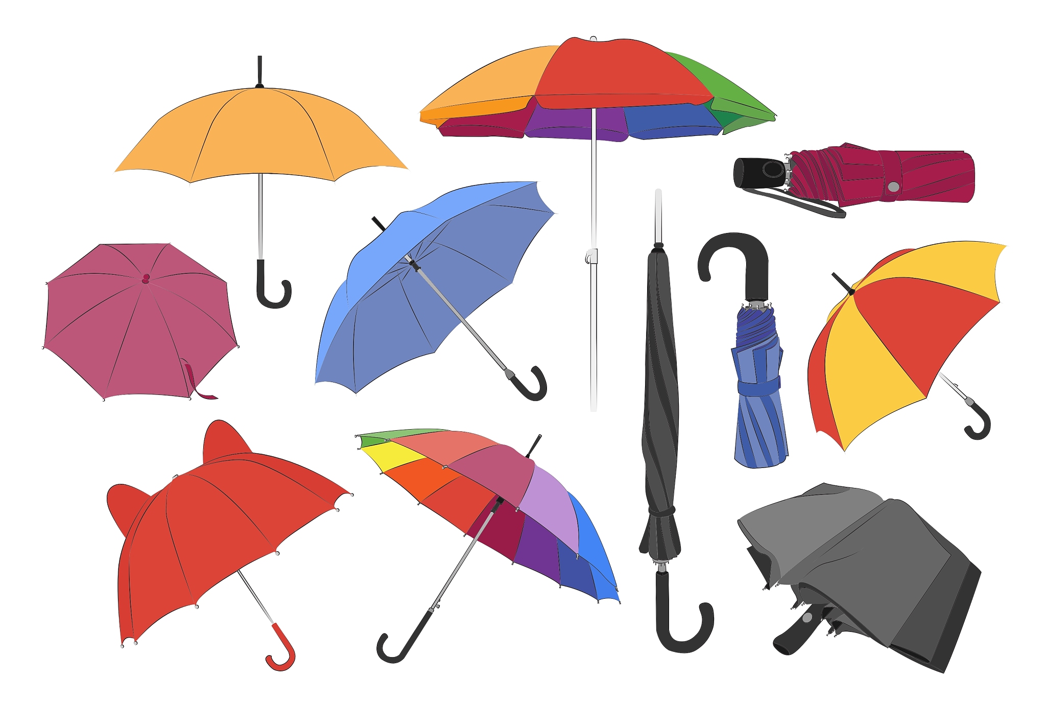 colorful umbrellas set
