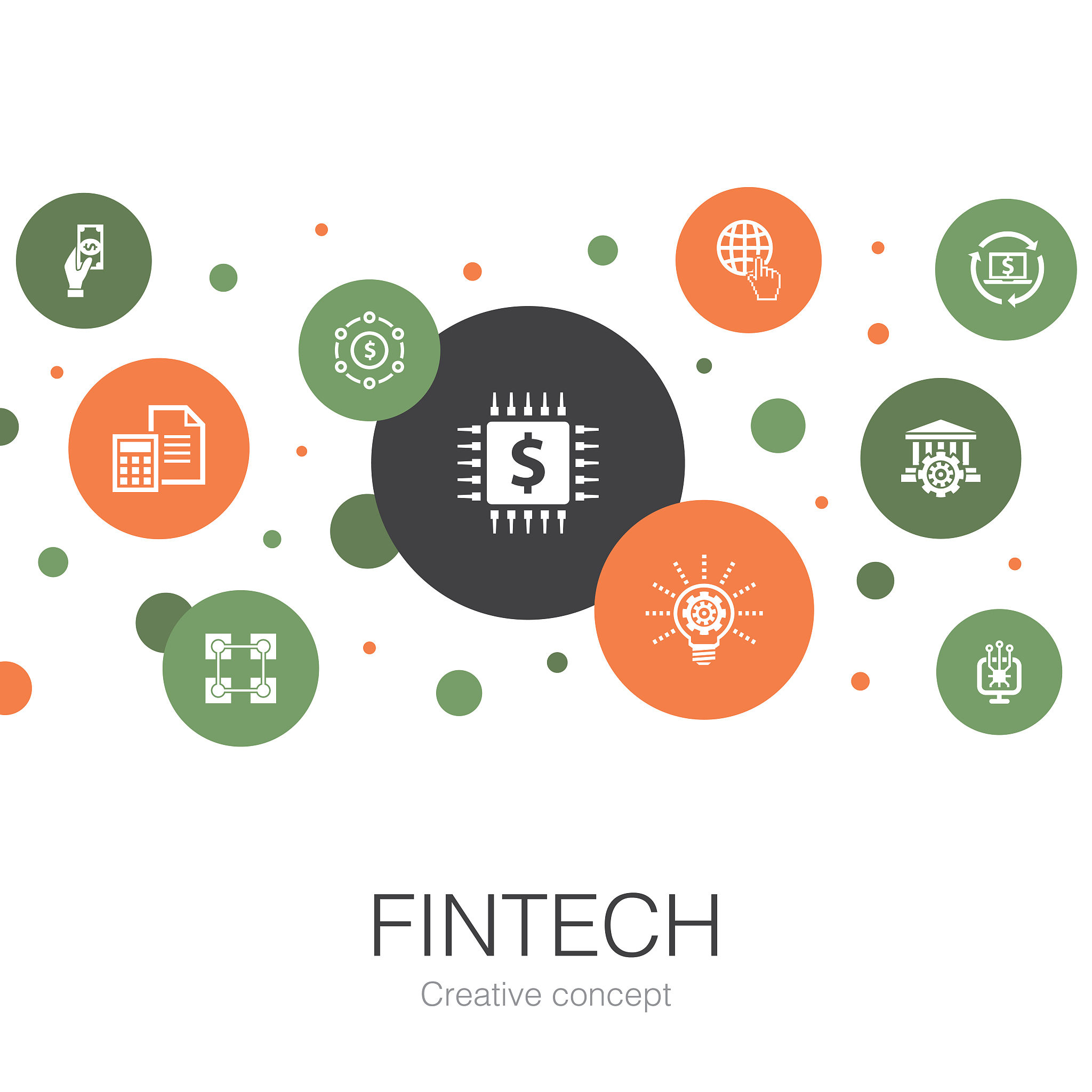 fintech trendy circle template with simple icons. contains such 