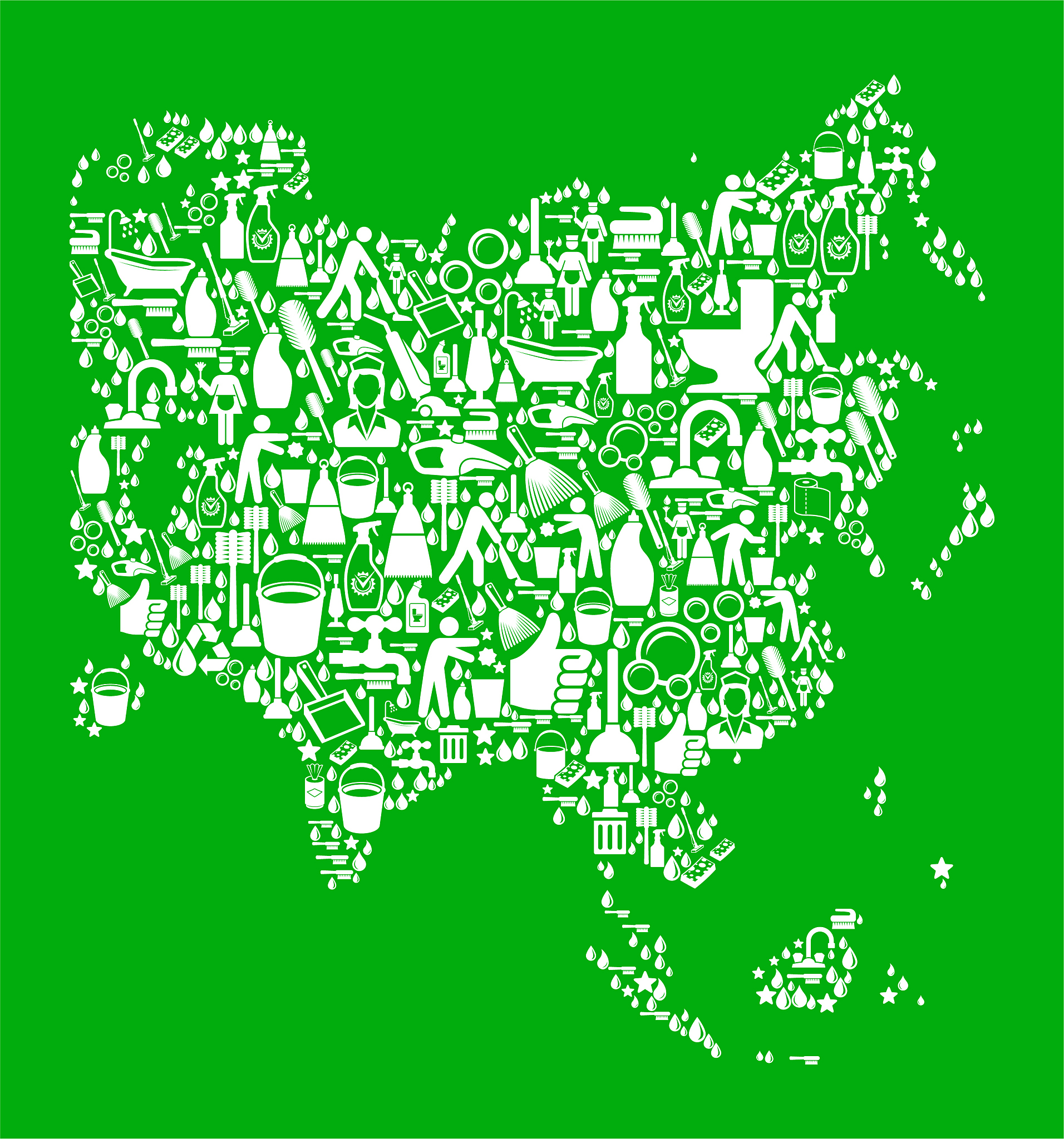 asia cleaning and chores green vector icon pattern