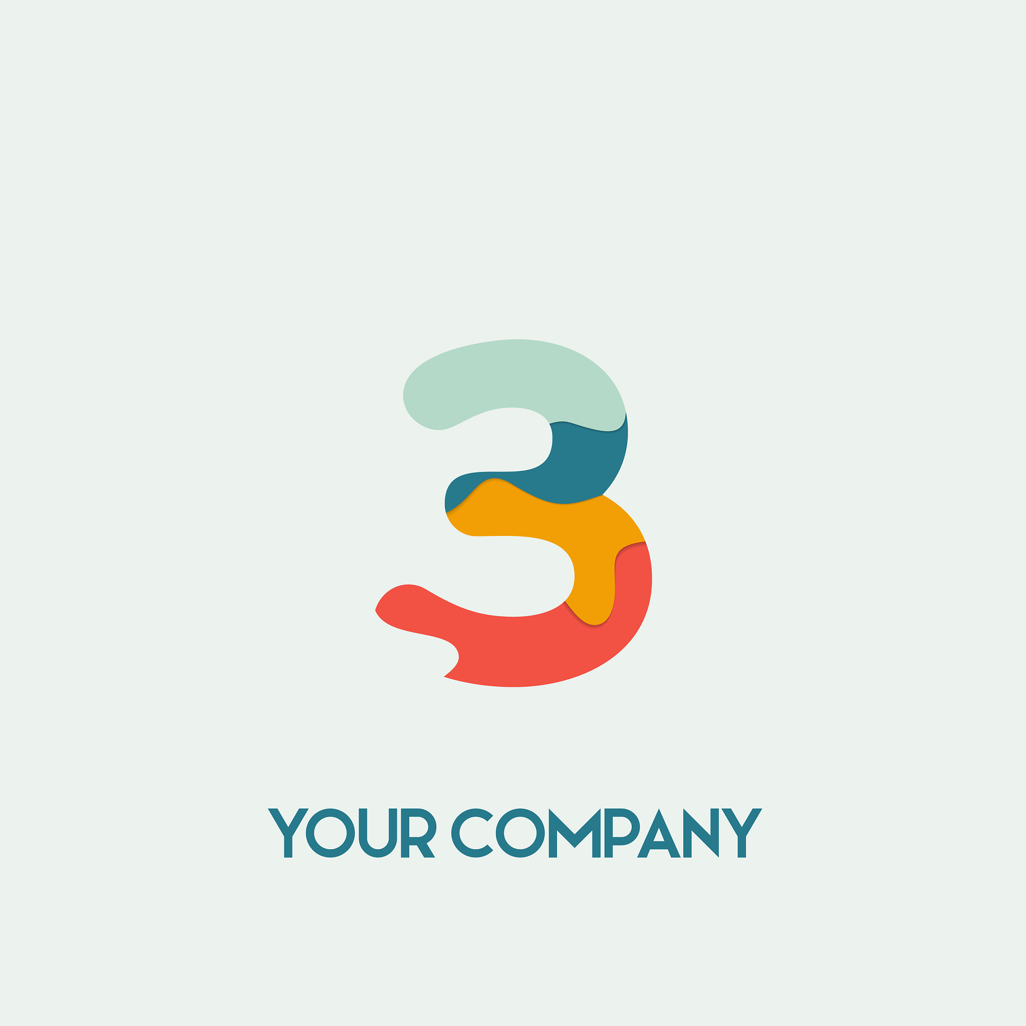 number 3 font alphabet modern dynamic flat paper