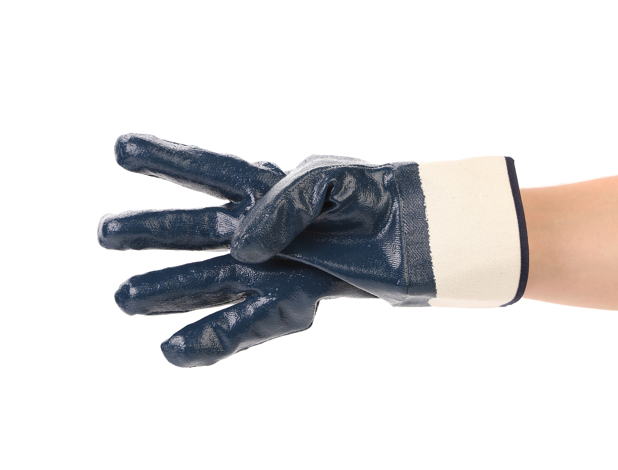gloved hand with pointing four fingers