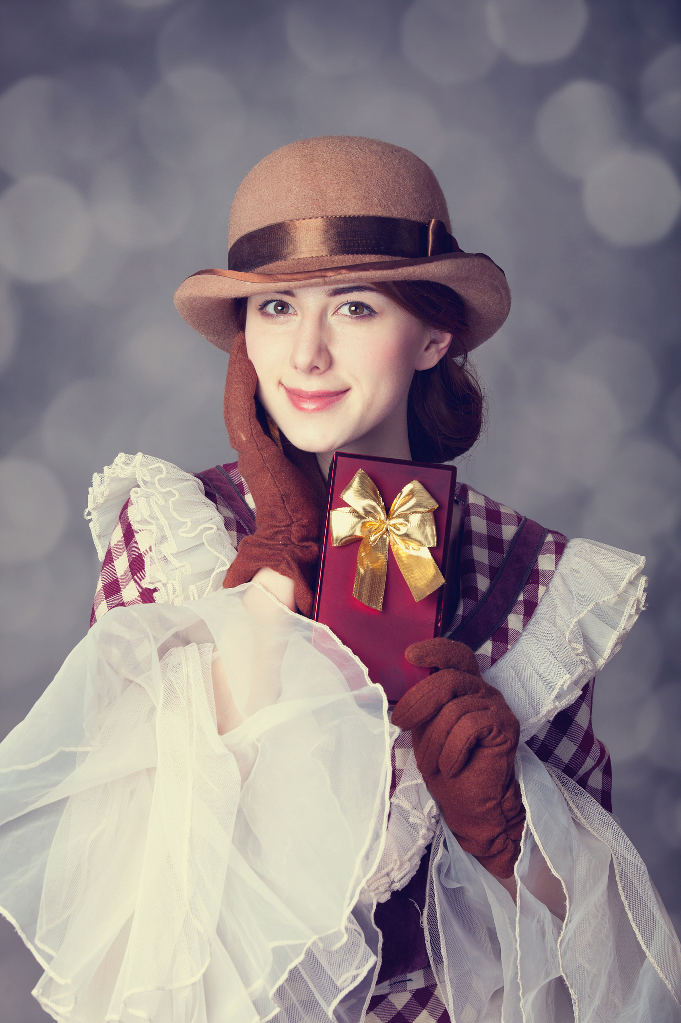 beautiful redhead women with gift.