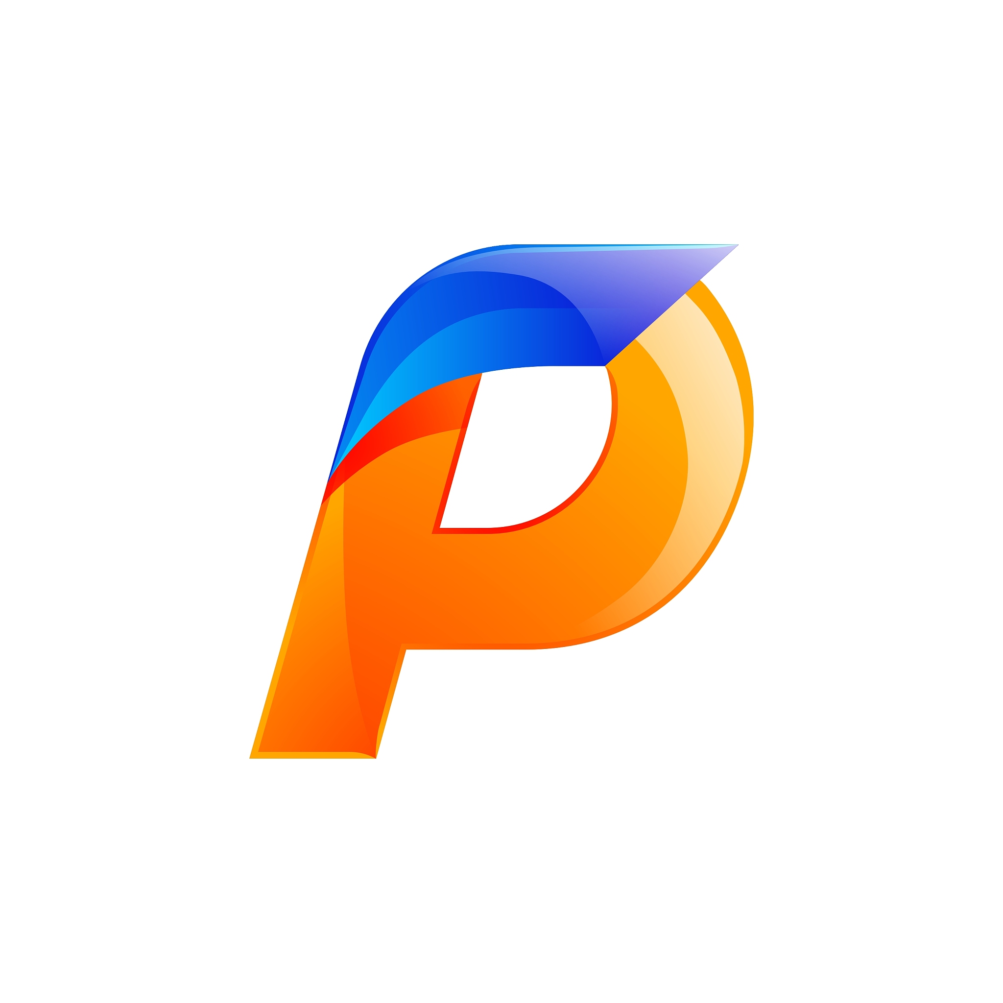 p letter blue and orange logo design fast speed